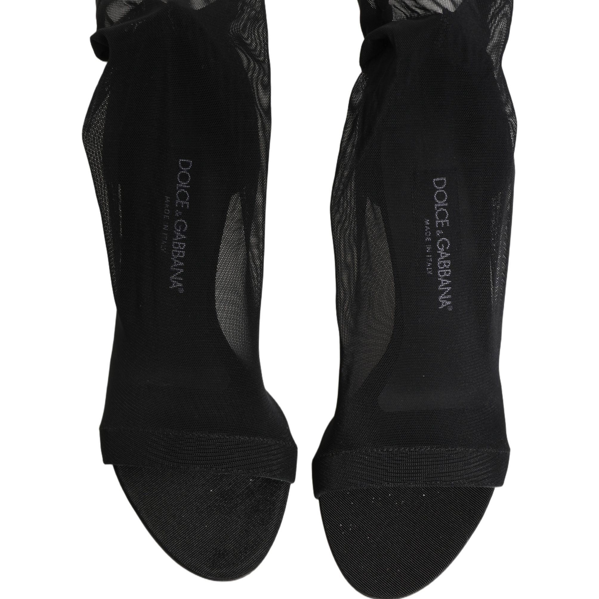 Dolce & Gabbana Black Nylon Mesh Sock Style Boots Shoes