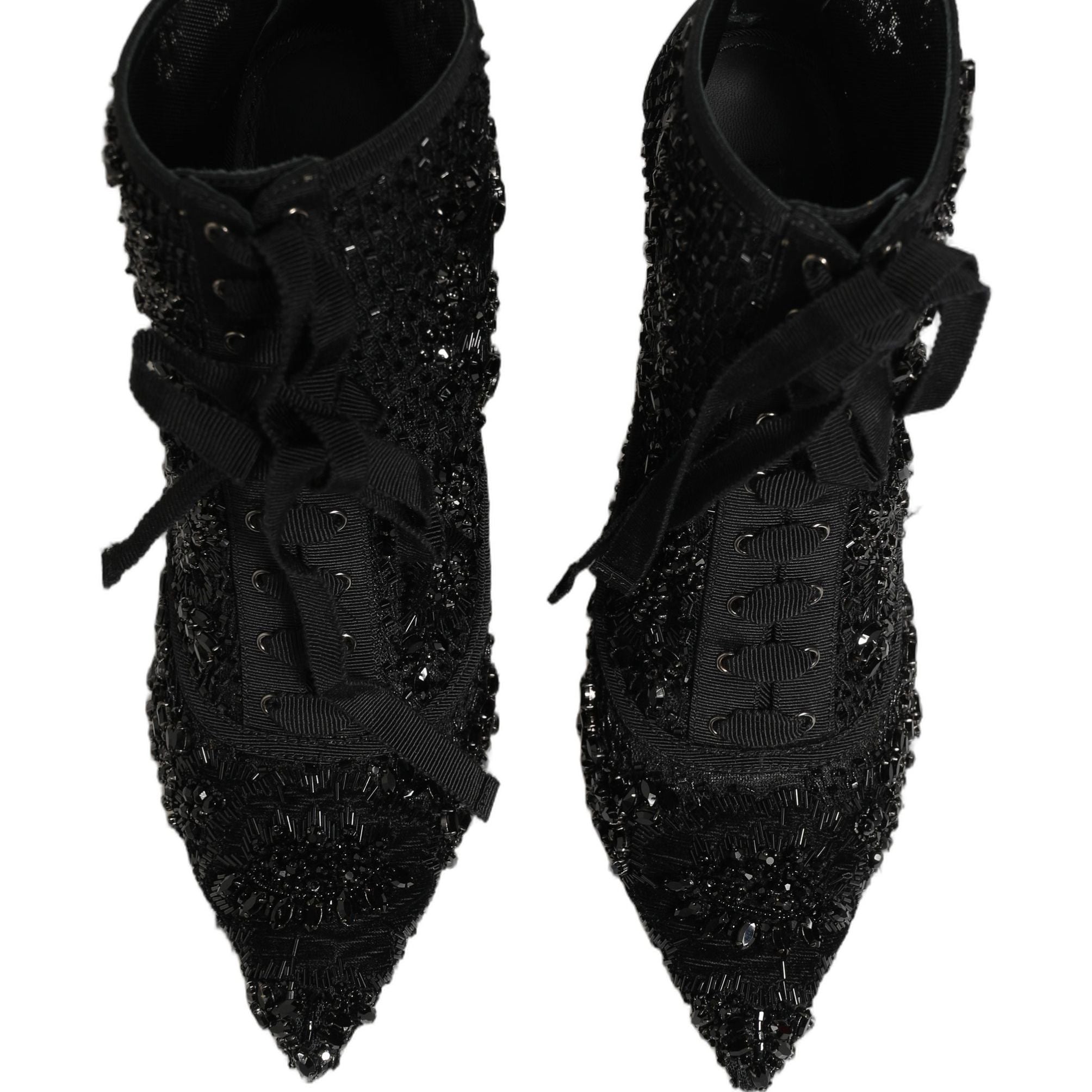 Dolce & Gabbana Black Embellished Mesh Ankle Boots Shoes