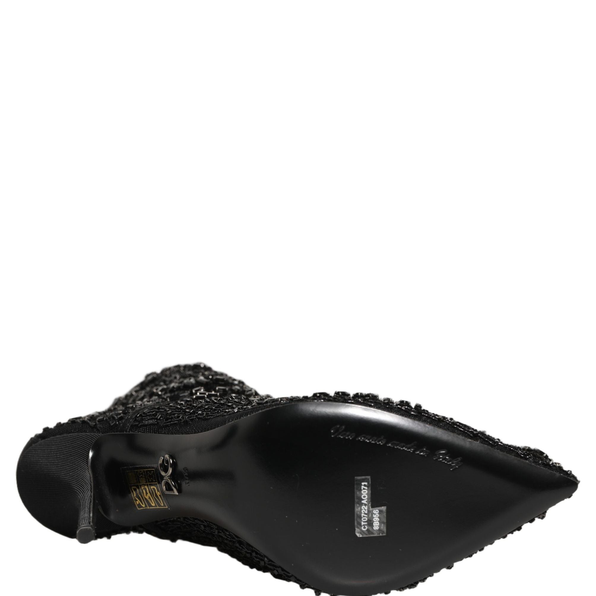 Dolce & Gabbana Black Embellished Mesh Ankle Boots Shoes