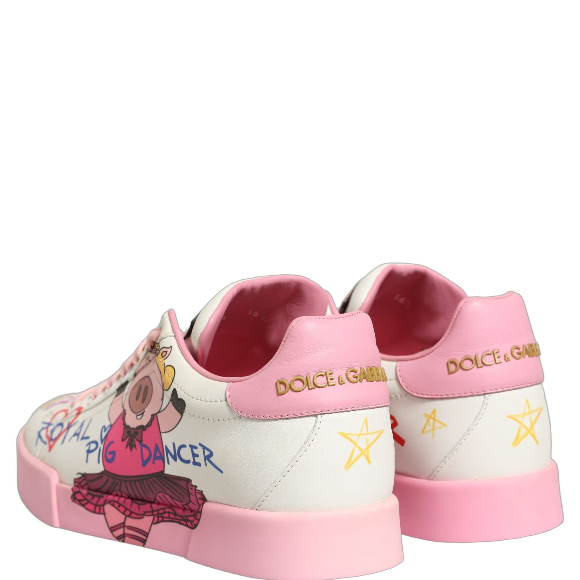 Dolce & Gabbana White Pink Portofino Royal Pig Sneakers Shoes