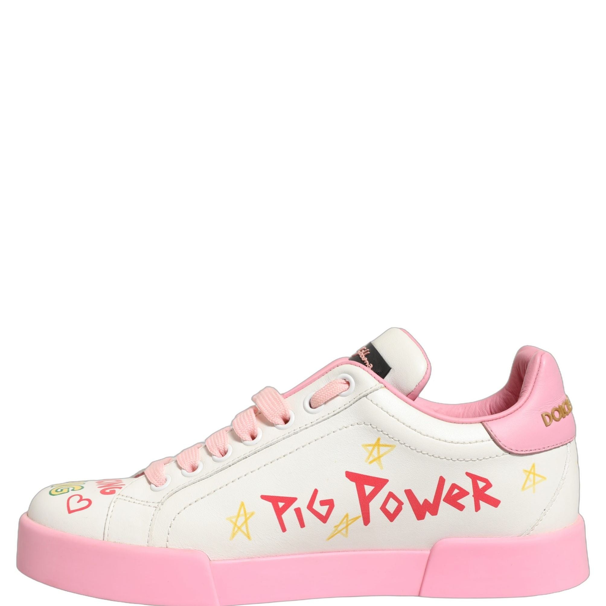Dolce & Gabbana White Pink Portofino Royal Pig Sneakers Shoes