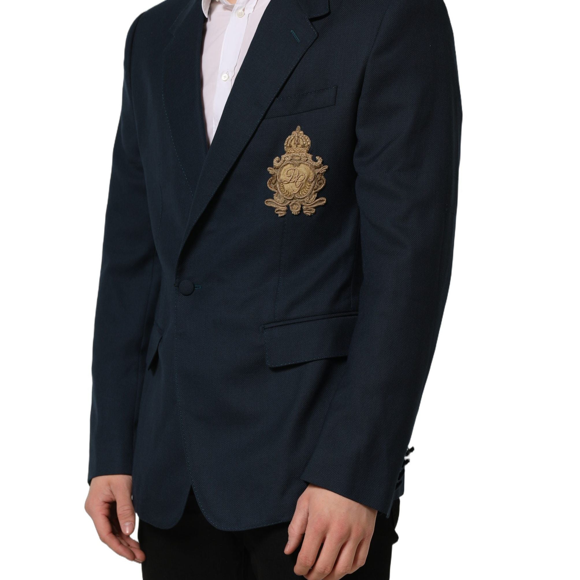 Dolce & Gabbana Blue Wool Logo Single Breasted Coat Blazer