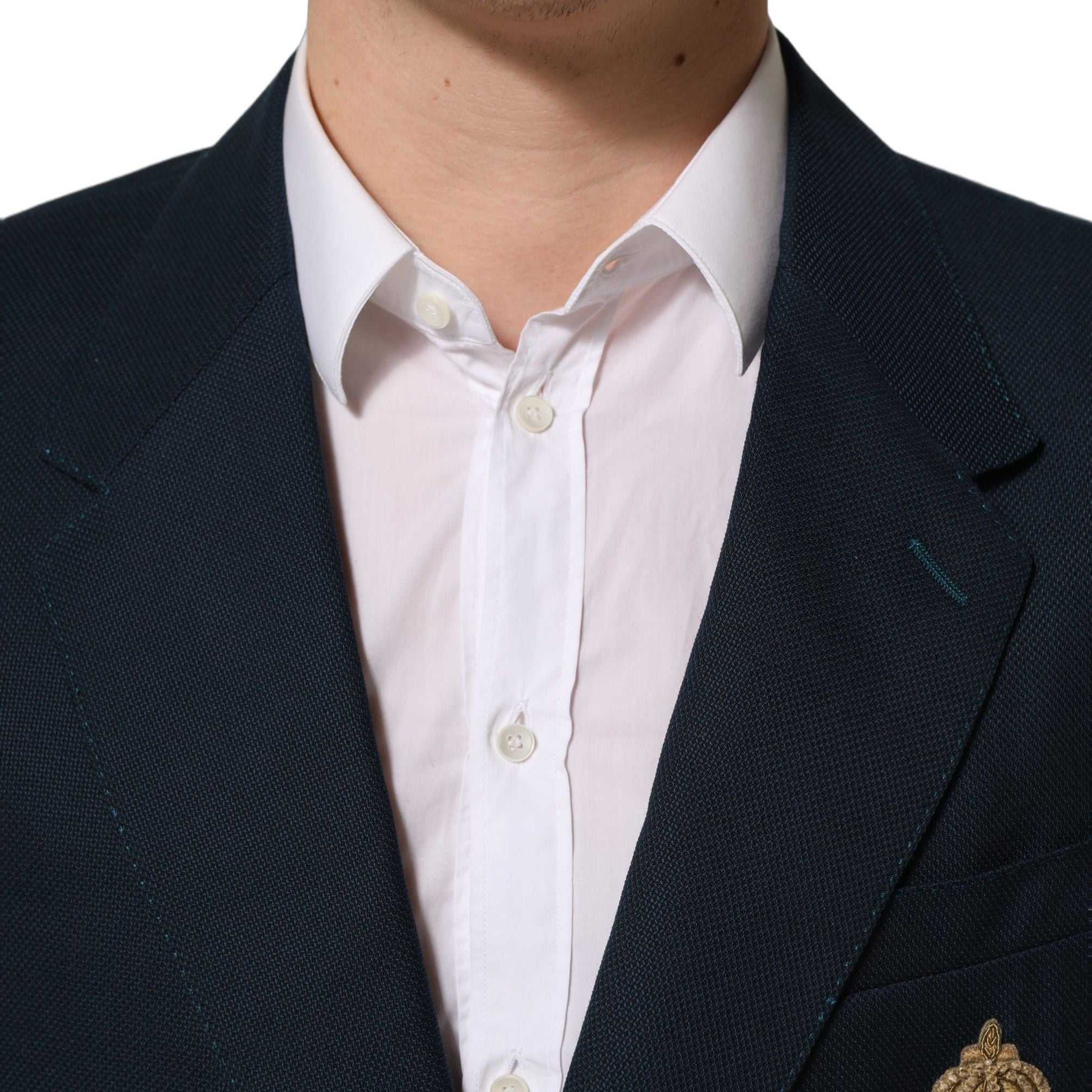 Dolce & Gabbana Blue Wool Logo Single Breasted Coat Blazer
