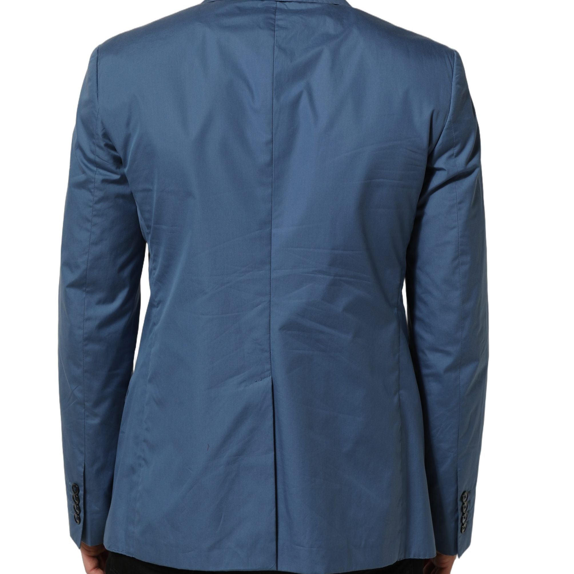 Dolce & Gabbana Blue Cotton Double Breasted Men Coat Blazer