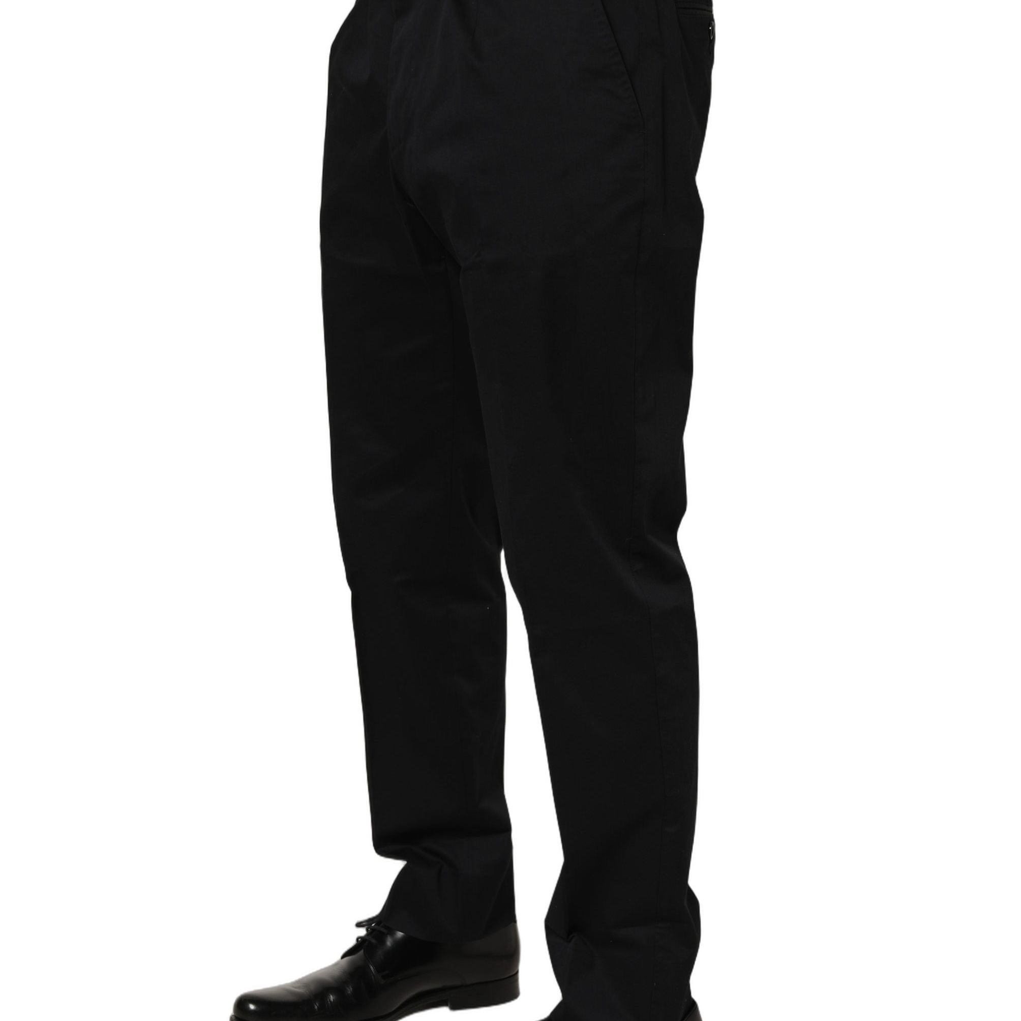 Dolce & Gabbana Black Cotton Tapered Leg Dress Trouser Pants