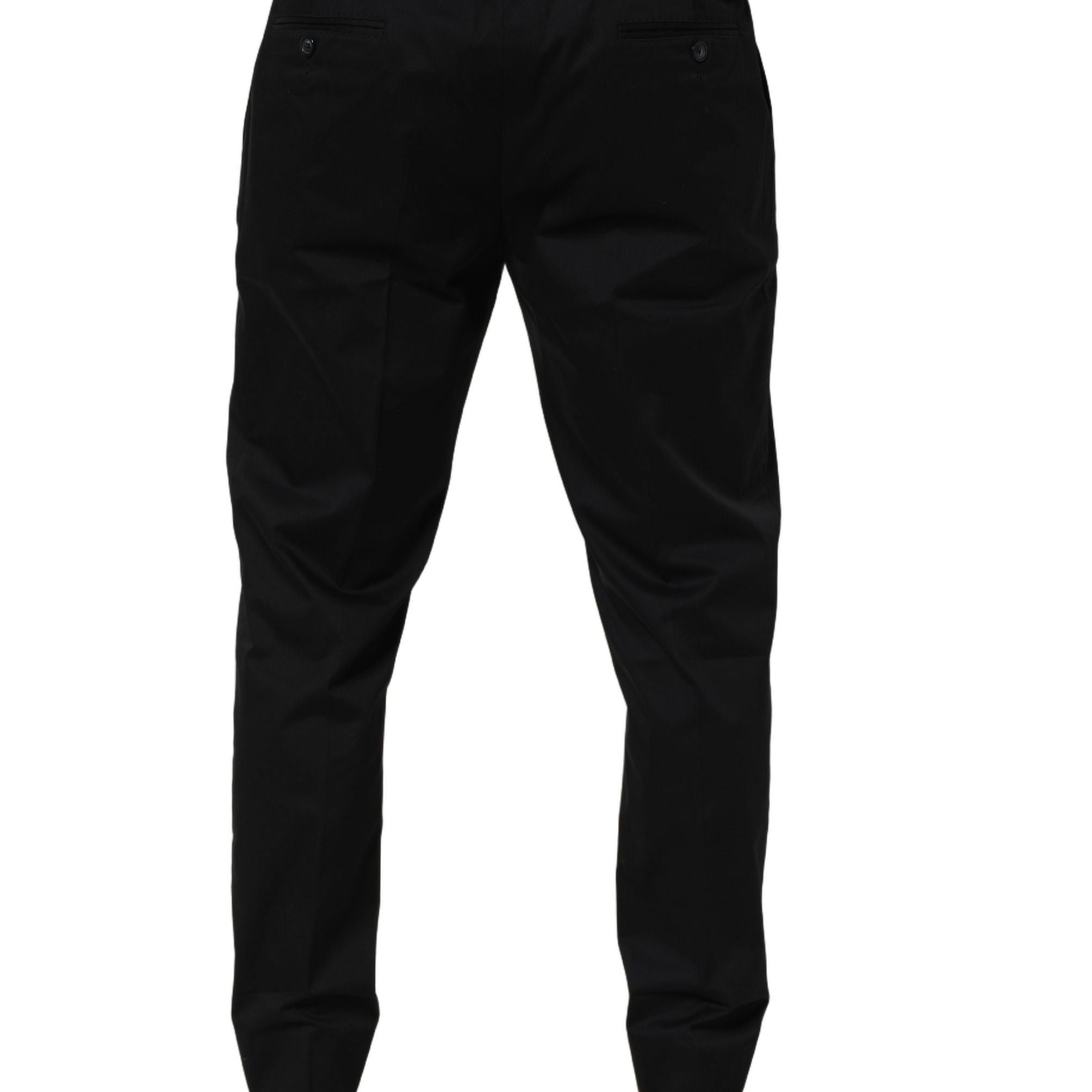 Dolce & Gabbana Black Cotton Tapered Leg Dress Trouser Pants