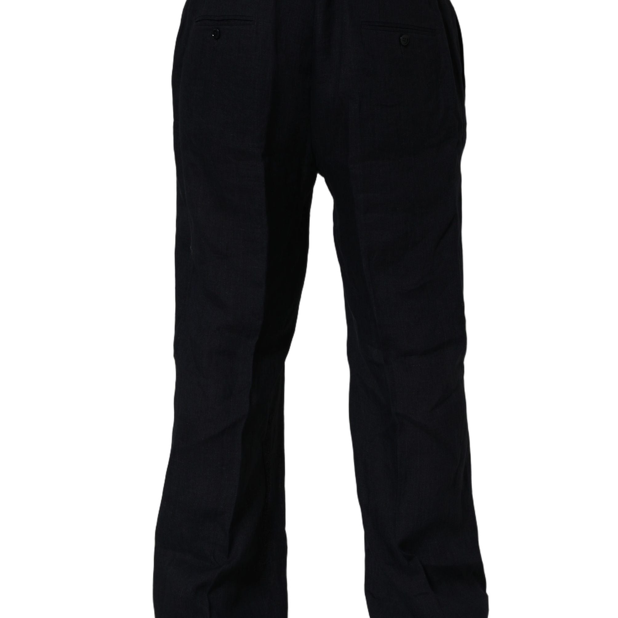 Dolce & Gabbana Black Linen Straight Leg Dress Trouser Pants