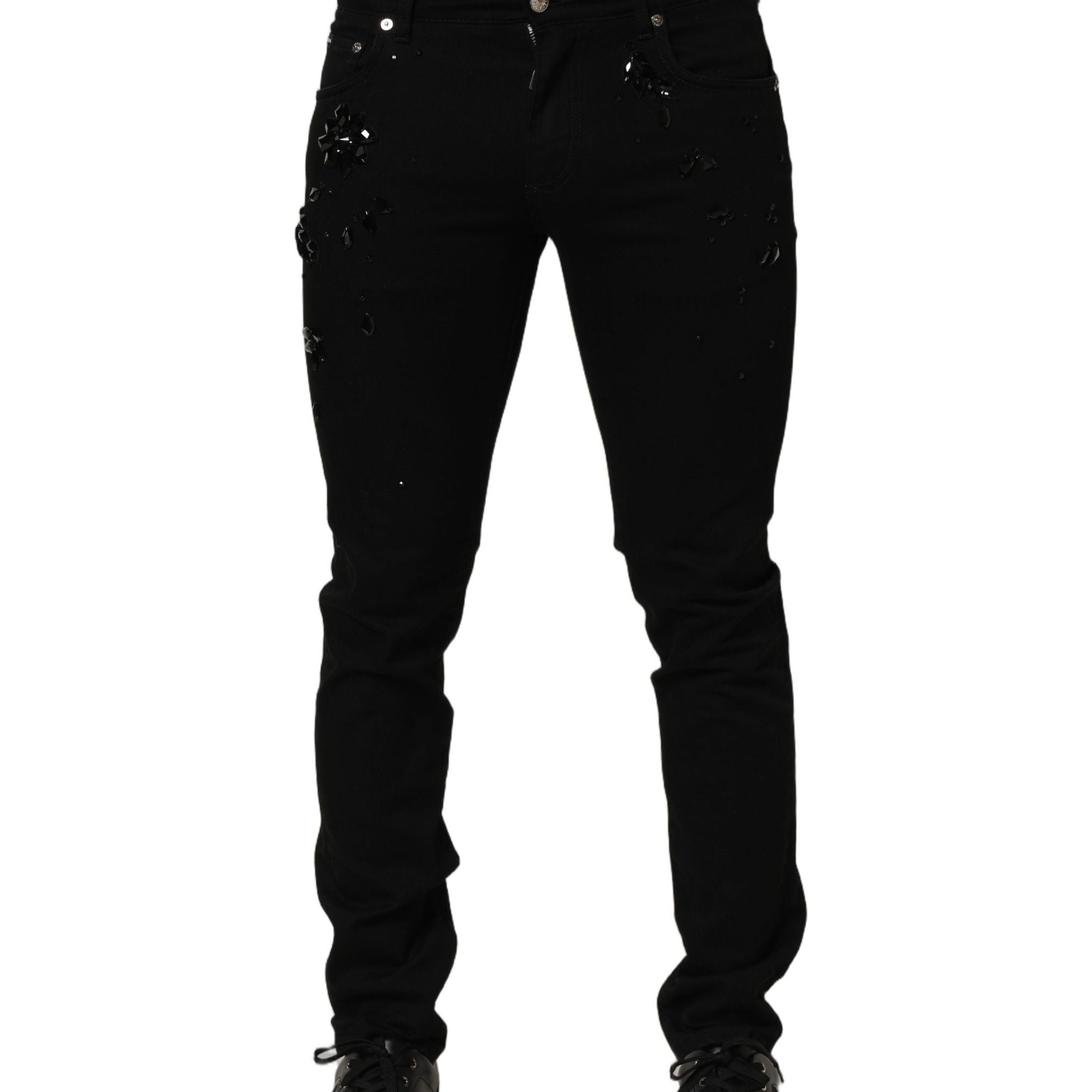 Dolce & Gabbana Black Embellished Cotton Skinny Denim Jeans
