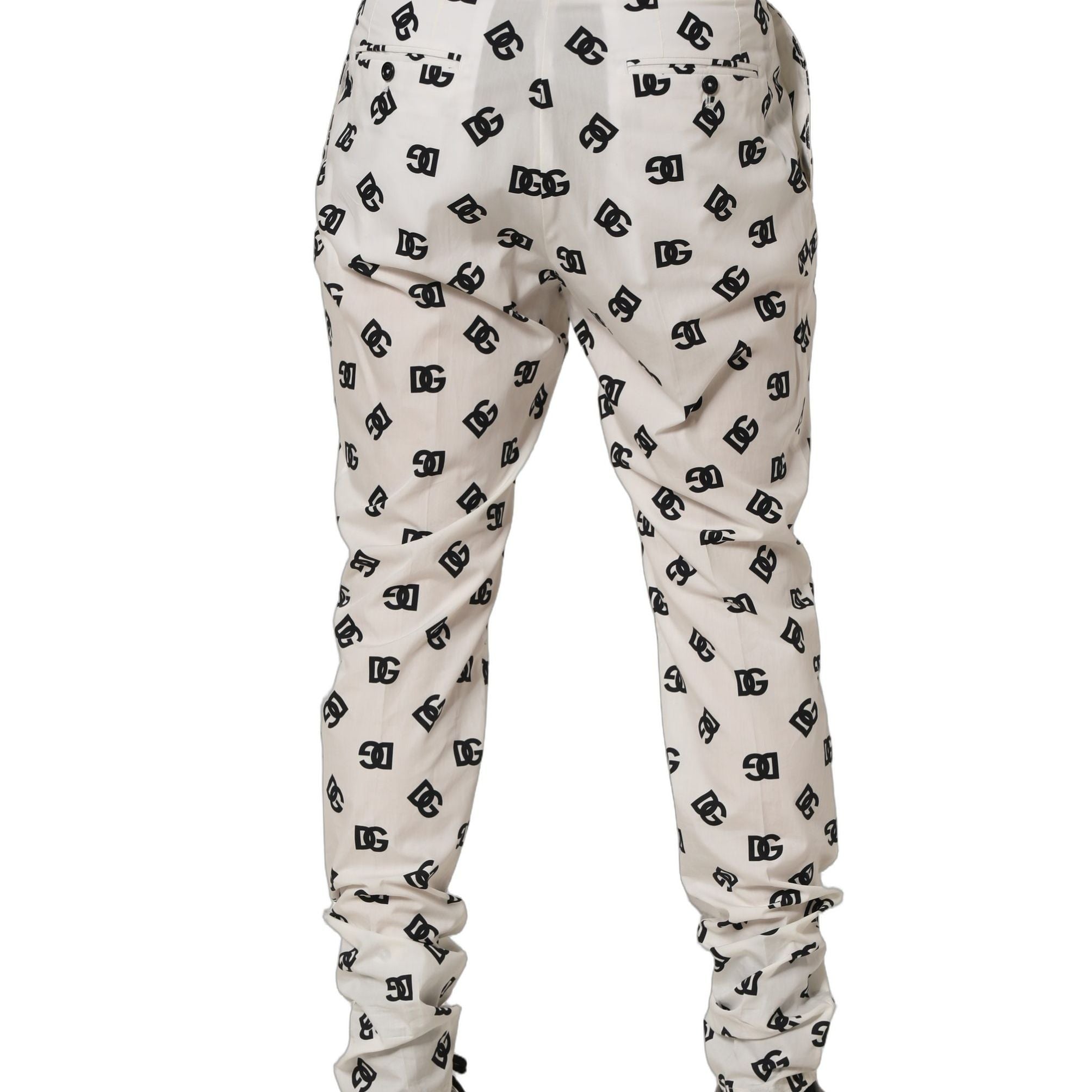 Dolce & Gabbana White Logo Skinny Leg Dress Men Trouser Pants