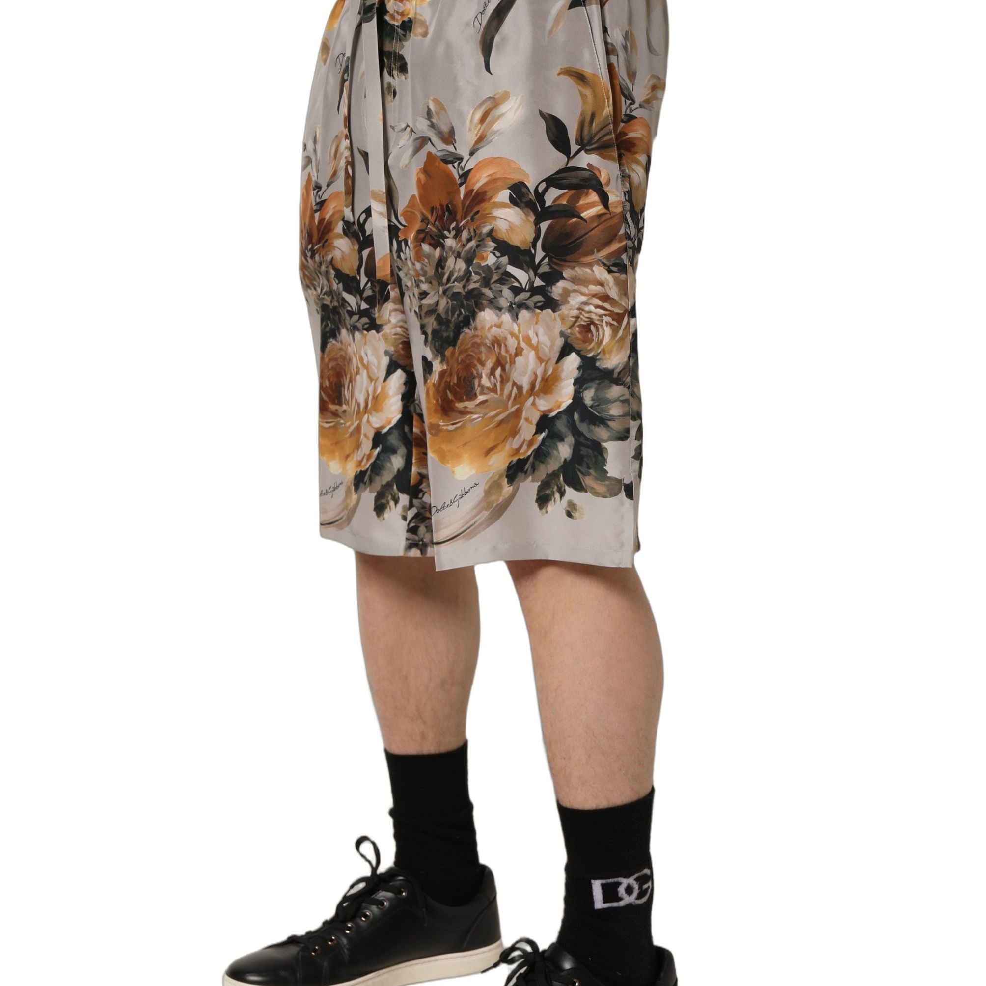 Dolce & Gabbana Beige Floral Print Silk Men Bermuda Shorts