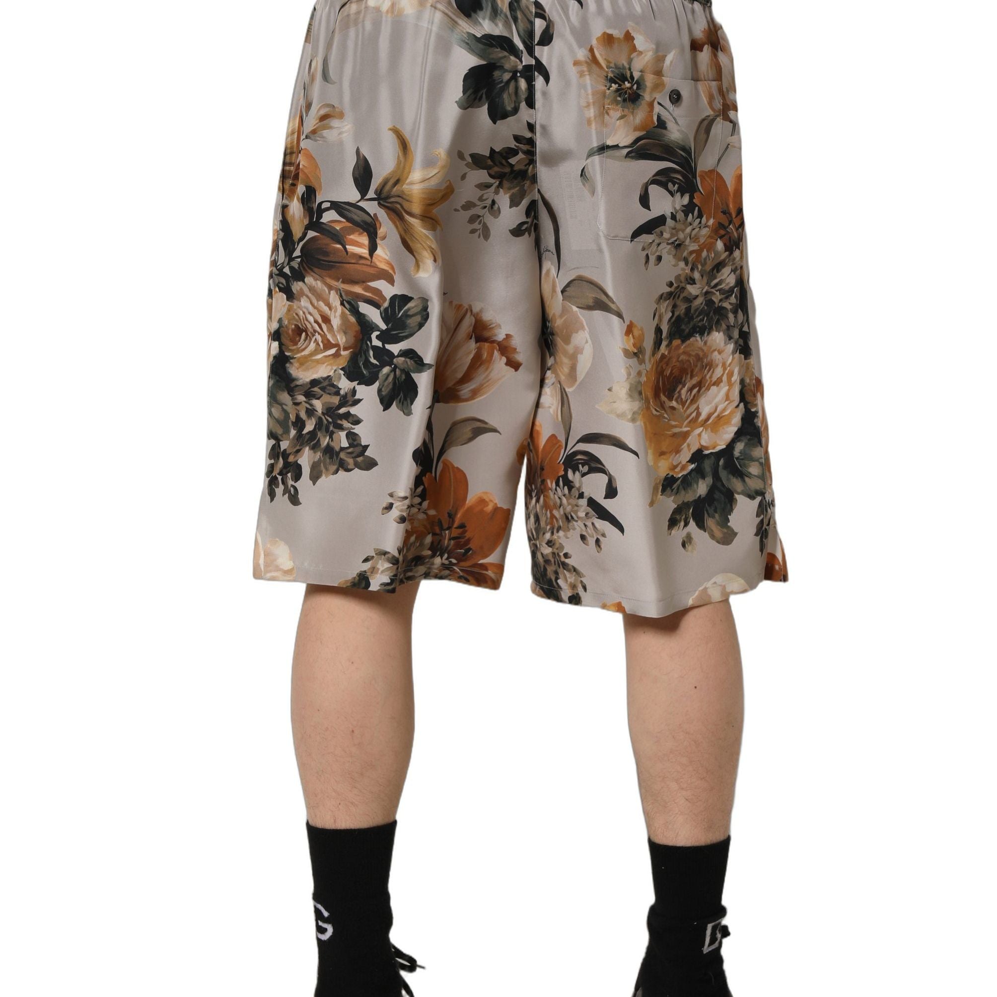 Dolce & Gabbana Beige Floral Print Silk Men Bermuda Shorts