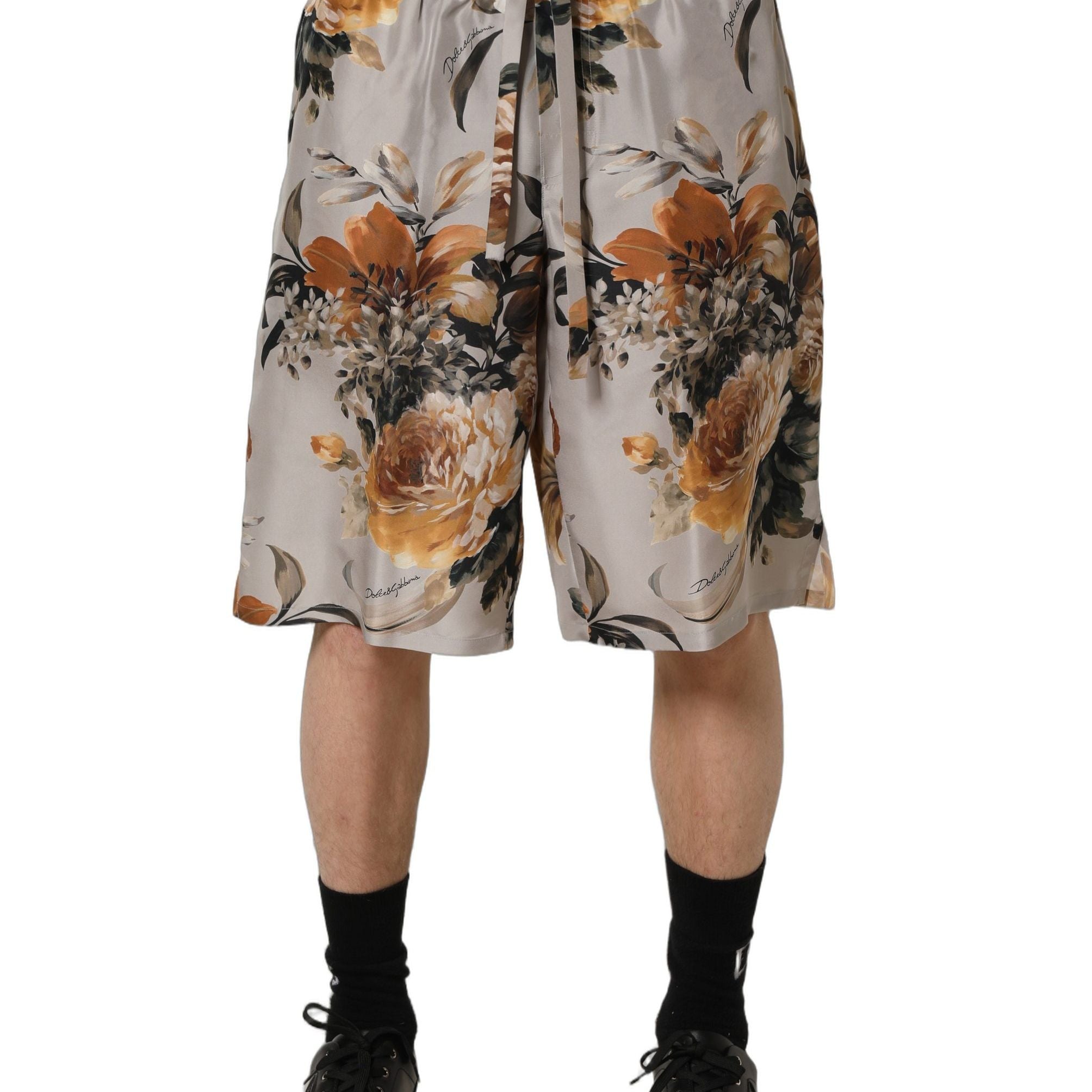 Dolce & Gabbana Beige Floral Print Silk Men Bermuda Shorts