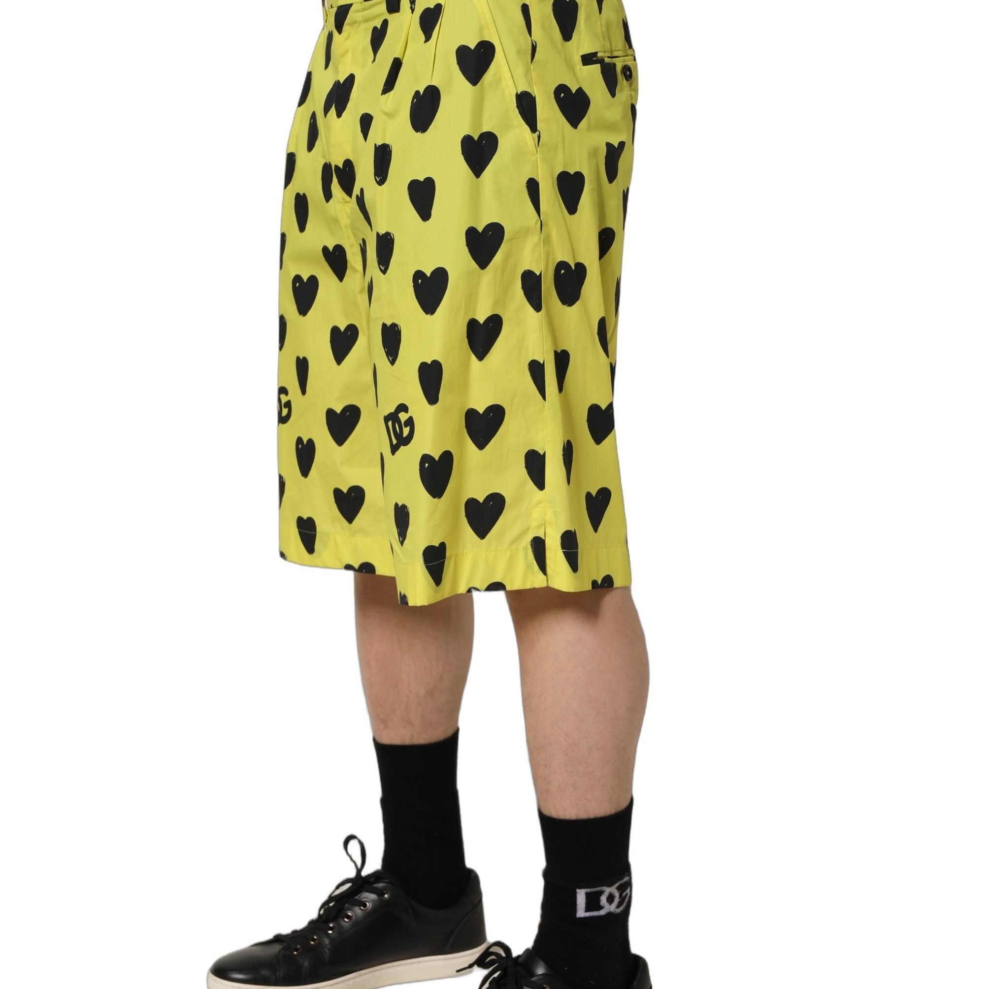 Dolce & Gabbana Yellow Cotton Heart Print Men Bermuda Shorts