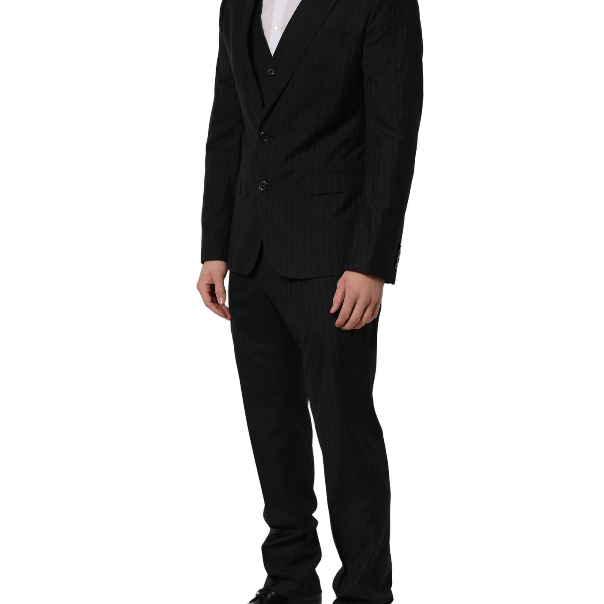 Dolce & Gabbana Black Stripes Slim Fit Formal 3 Piece Suit