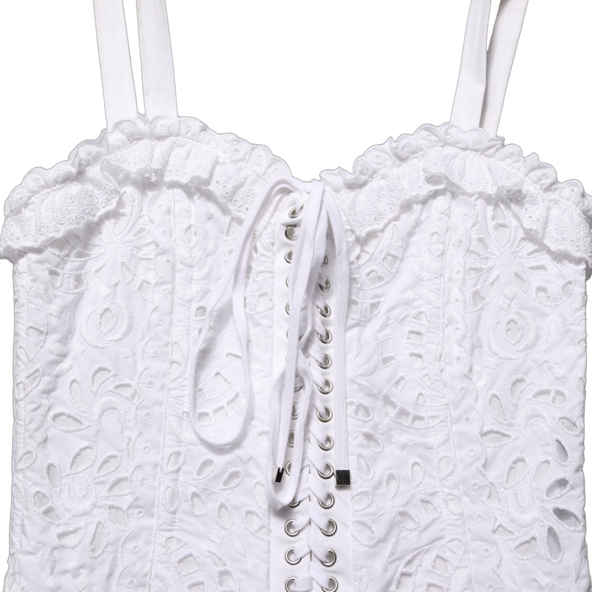 Dolce & Gabbana White Broderie Anglaise Cotton Mini Dress