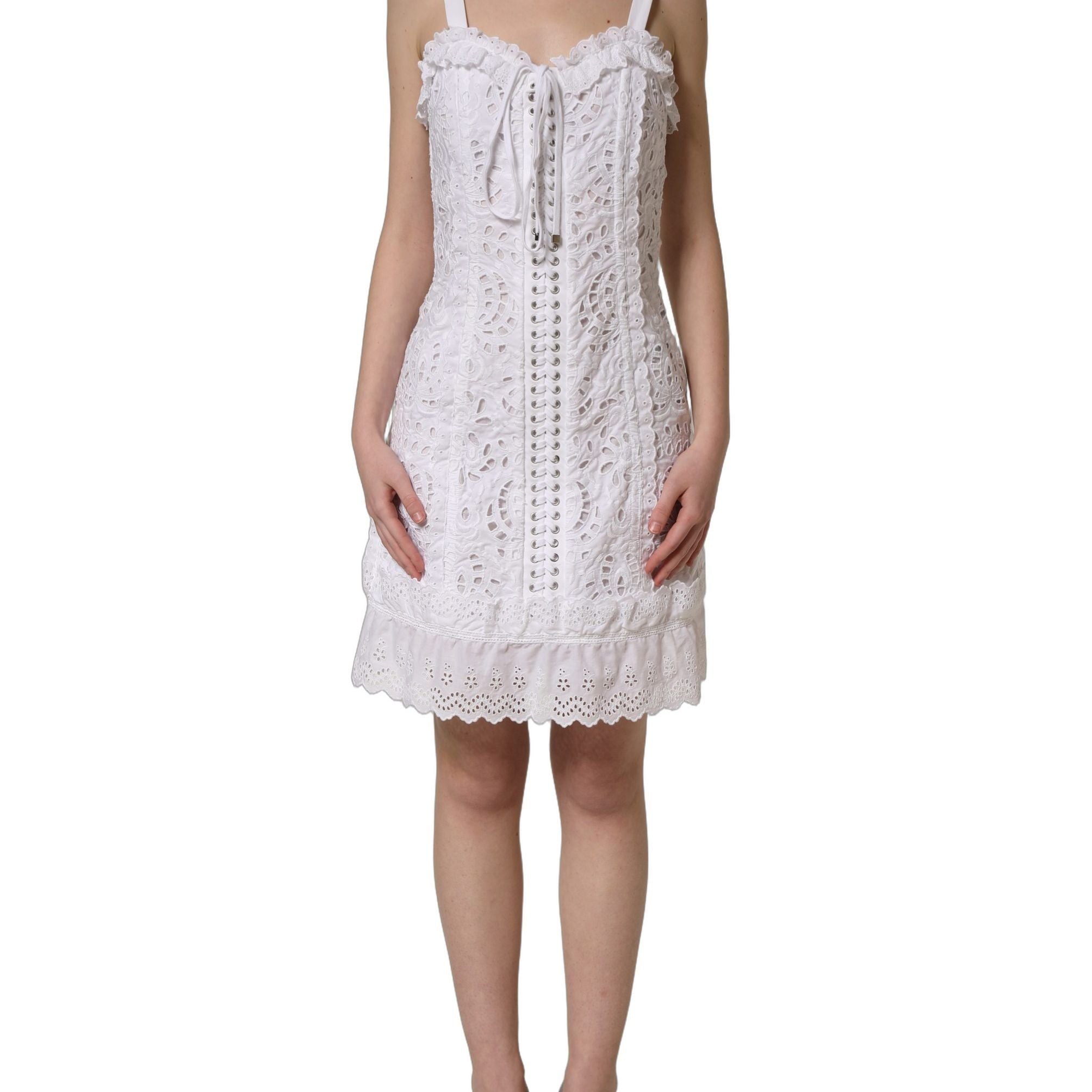 Dolce & Gabbana White Broderie Anglaise Cotton Mini Dress
