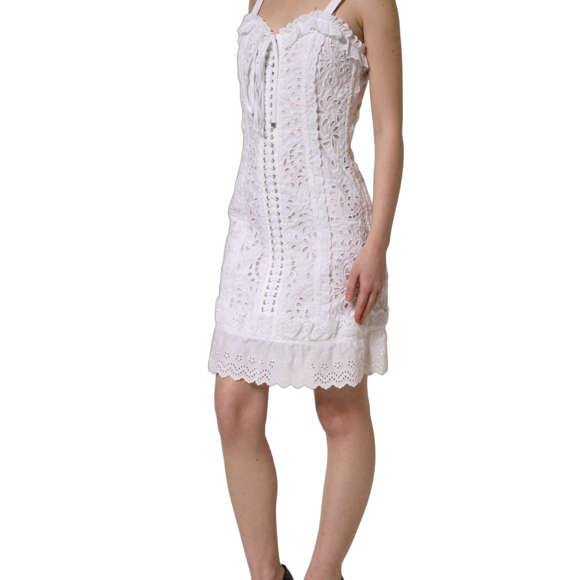 Dolce & Gabbana White Broderie Anglaise Cotton Mini Dress