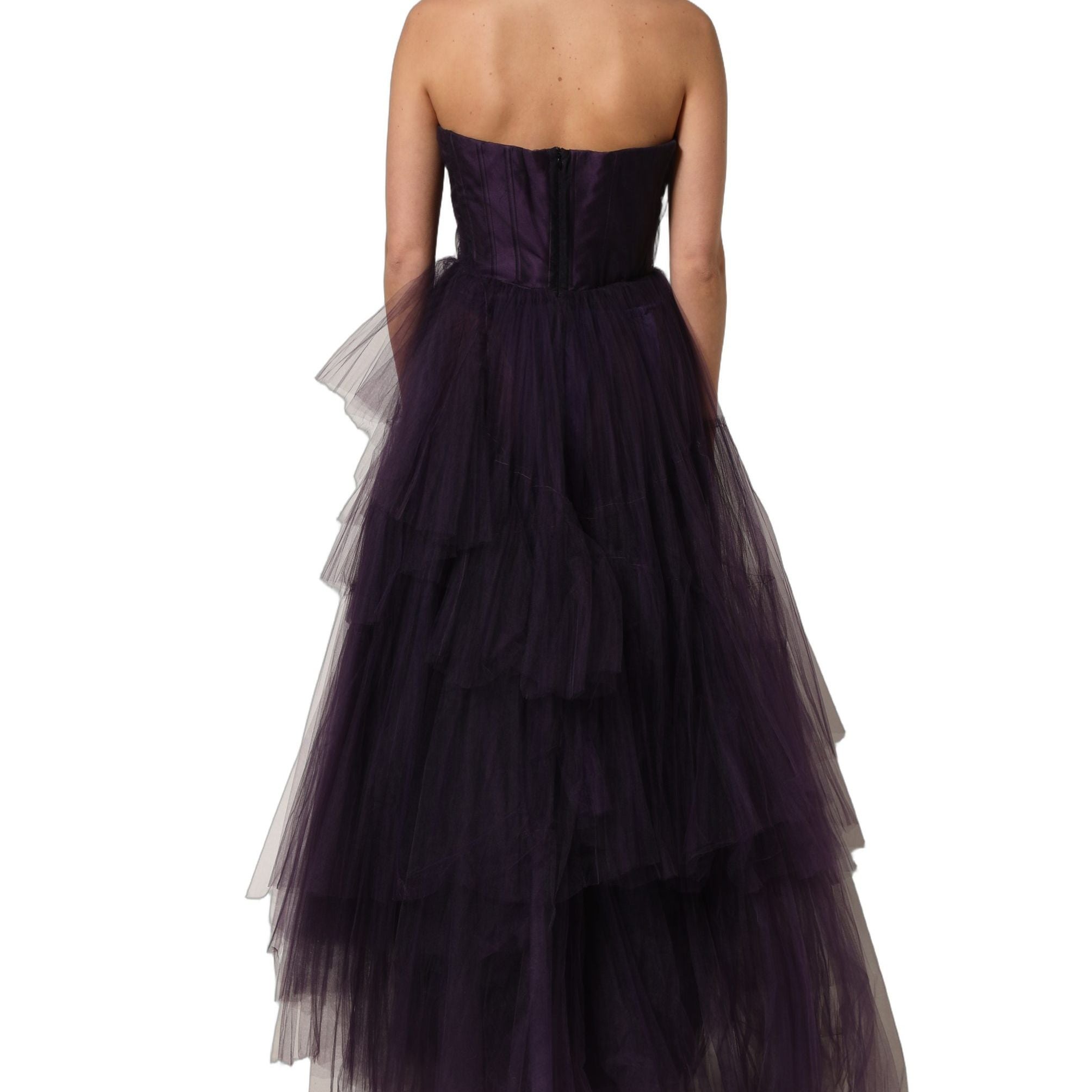 Dolce & Gabbana Purple Tiered Tulle Silk Long Gown Dress