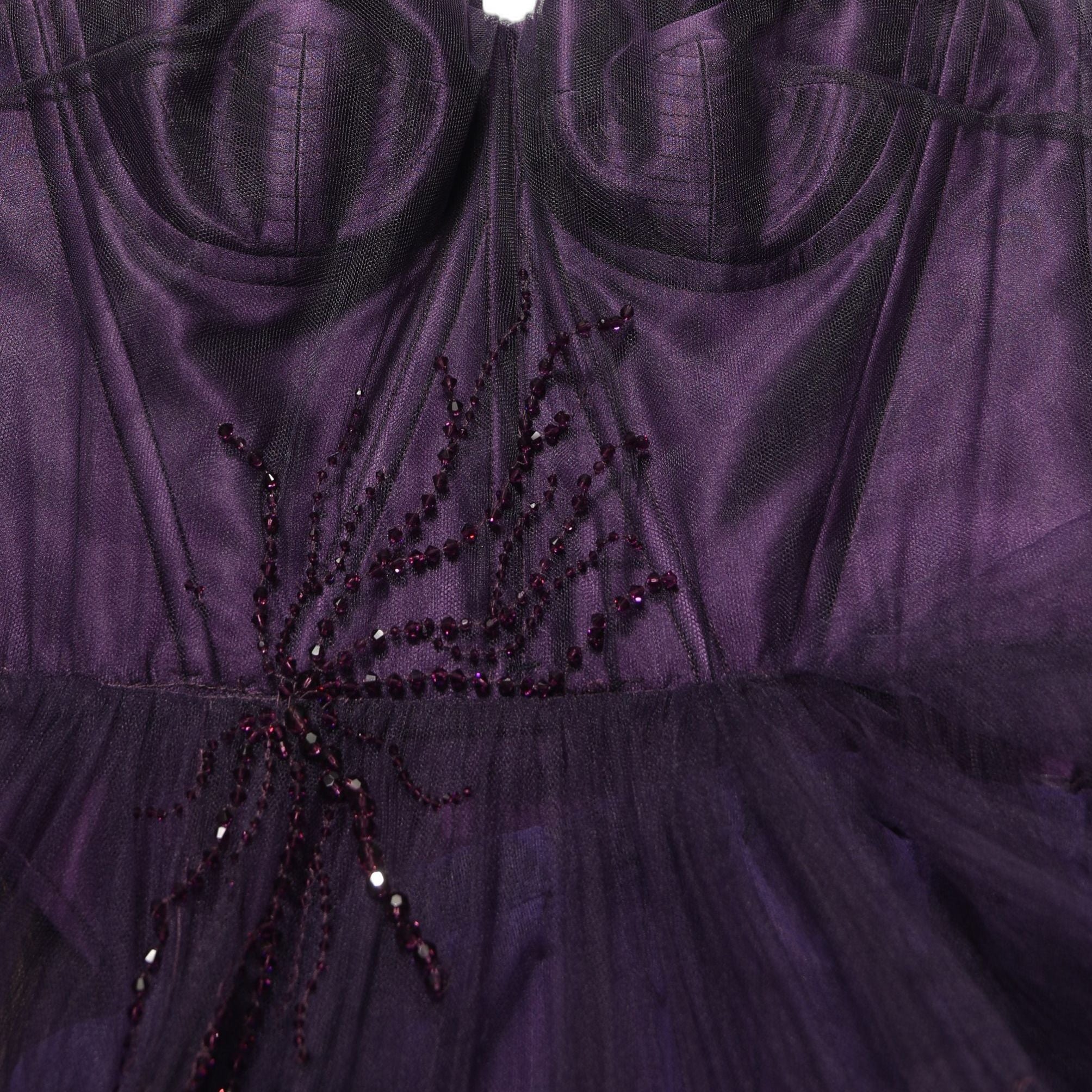 Dolce & Gabbana Purple Tiered Tulle Silk Long Gown Dress