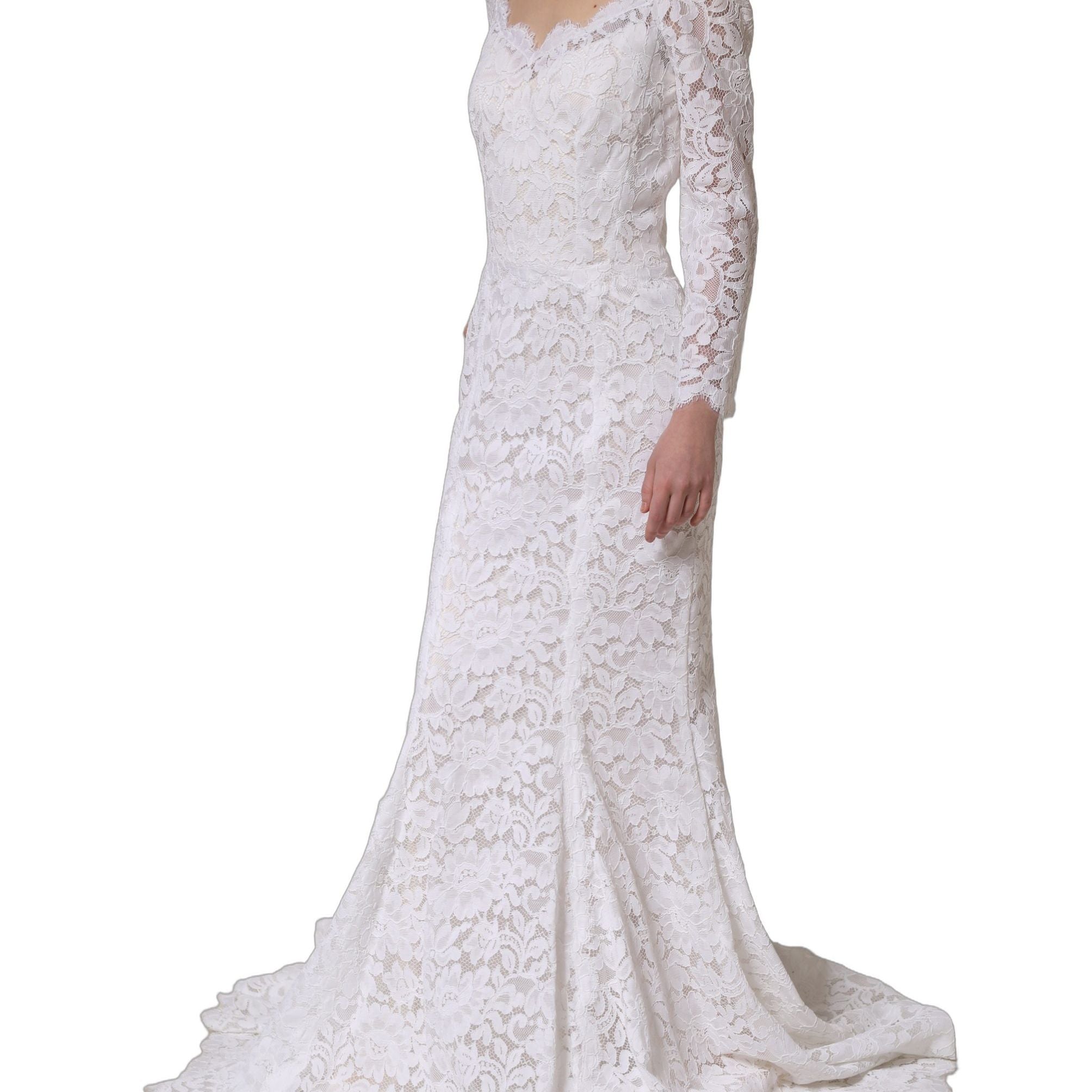 Dolce & Gabbana White Floral Lace Mermaid Long Gown Dress