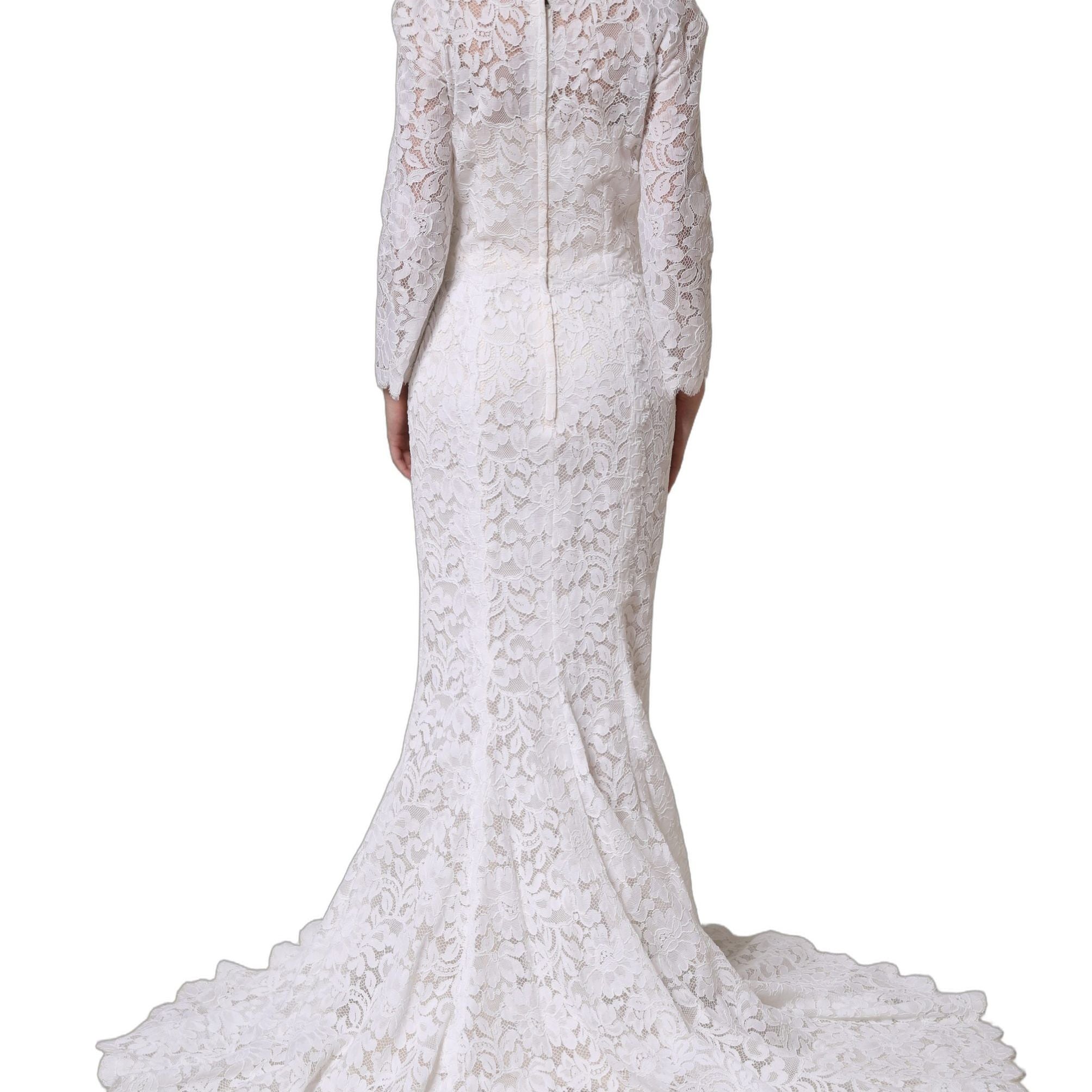 Dolce & Gabbana White Floral Lace Mermaid Long Gown Dress