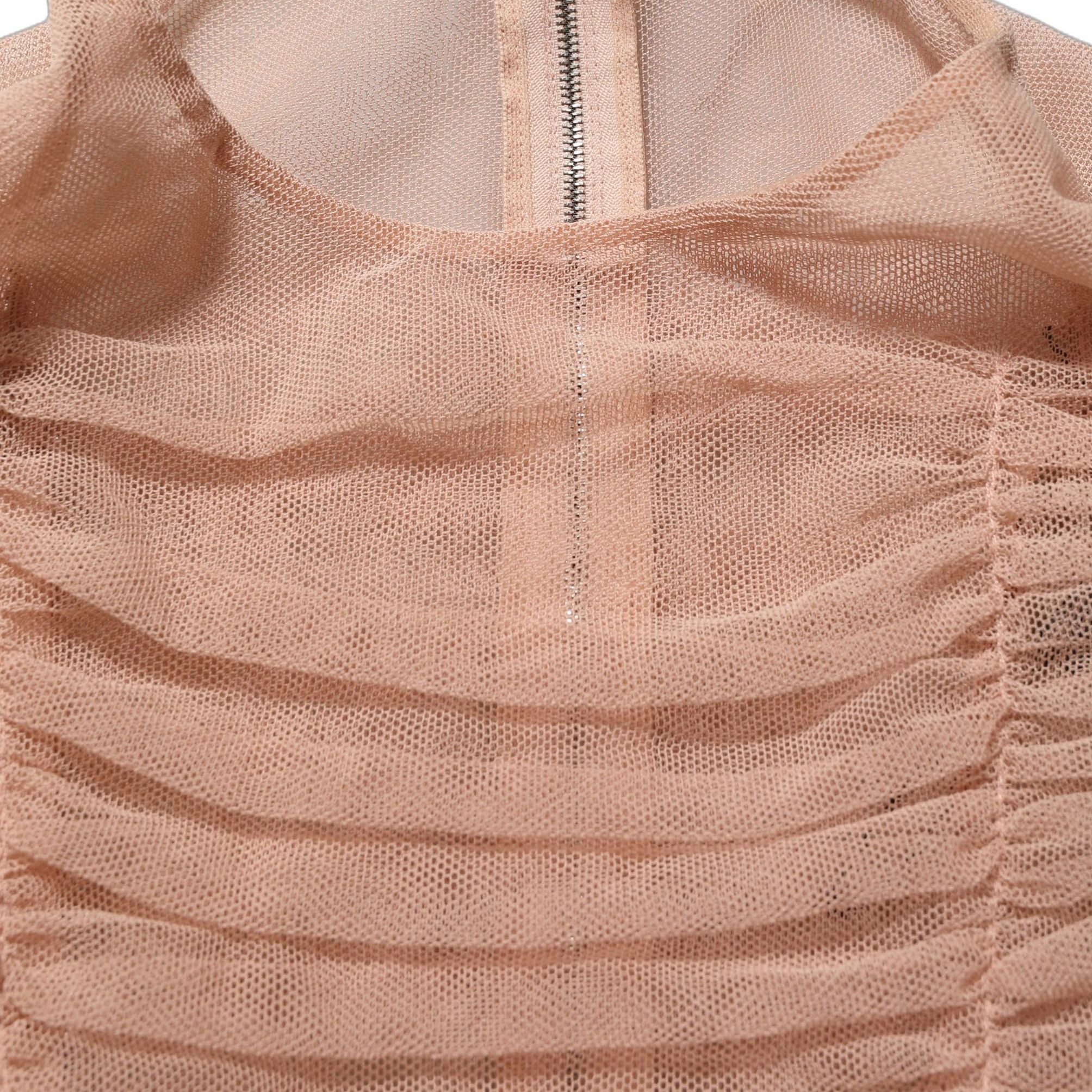 Dolce & Gabbana Beige Cotton Mesh Ruched Sheath Midi Dress