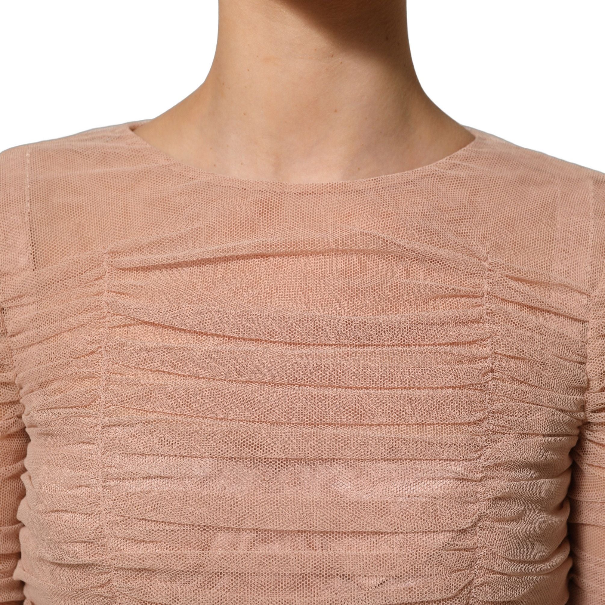Dolce & Gabbana Beige Cotton Mesh Ruched Sheath Midi Dress