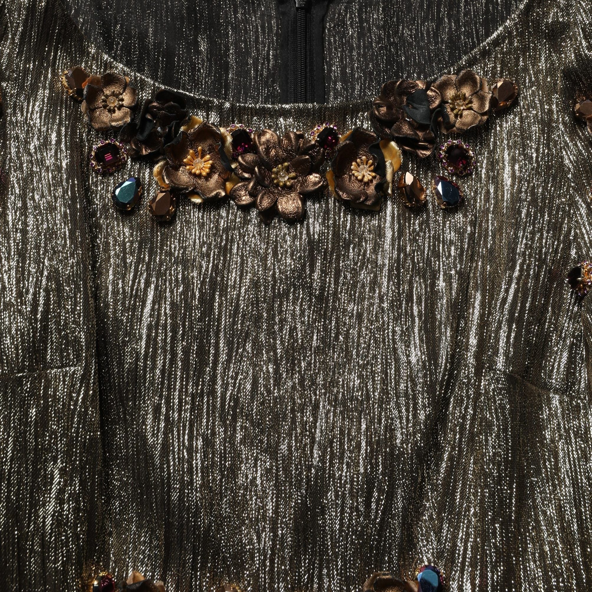 Dolce & Gabbana Metallic Gold Embellished Tiered Midi Dress