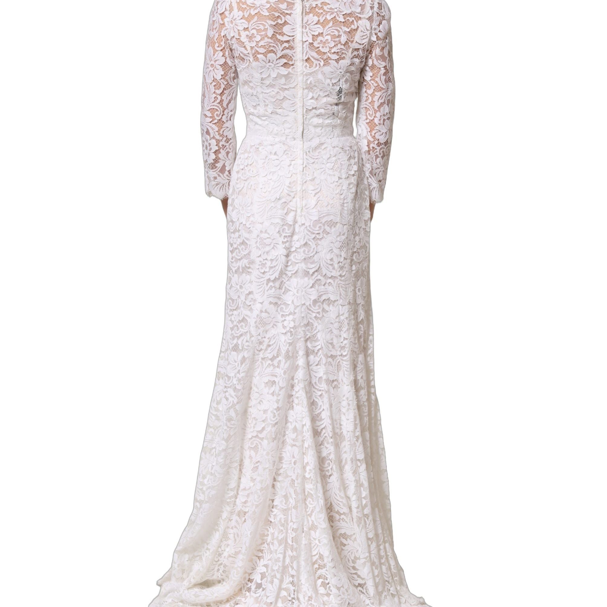 Dolce & Gabbana White Cotton Floral Lace Long Gown Dress