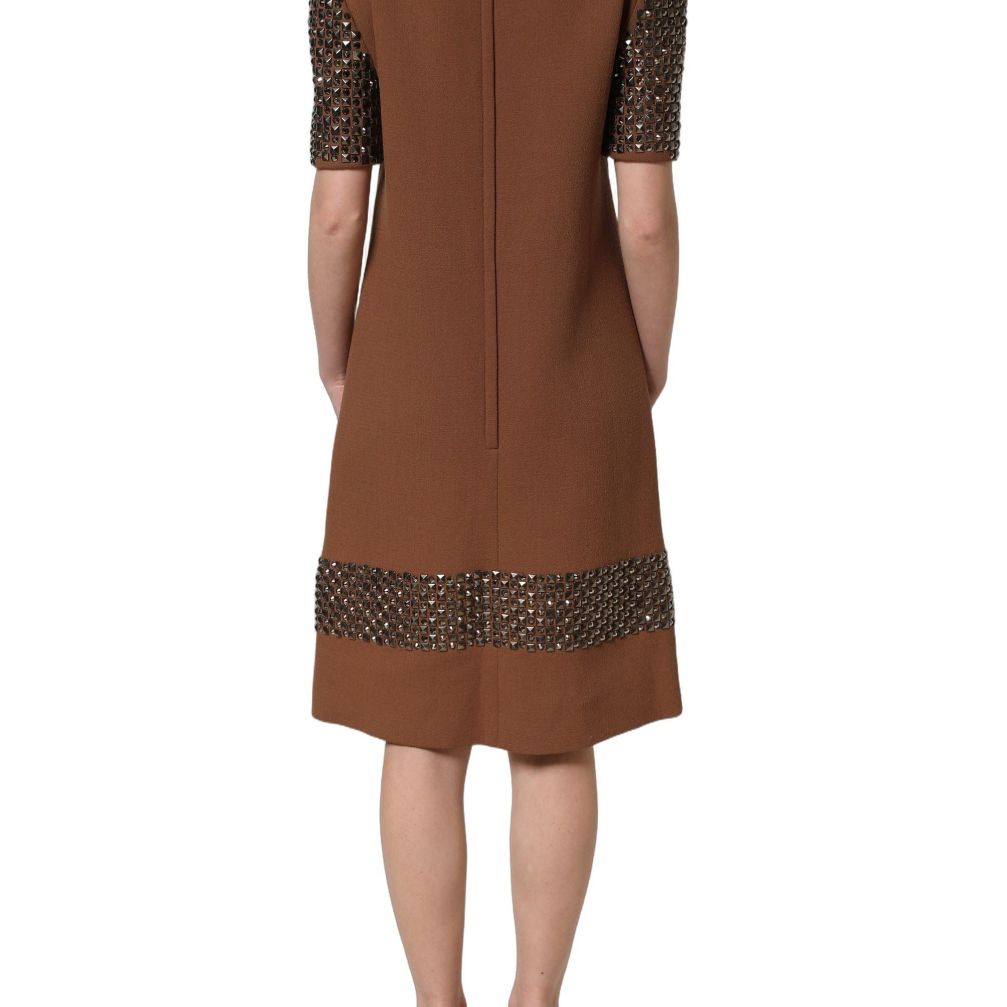 Dolce & Gabbana Brown Wool Rhinestone Embellished Midi Dress