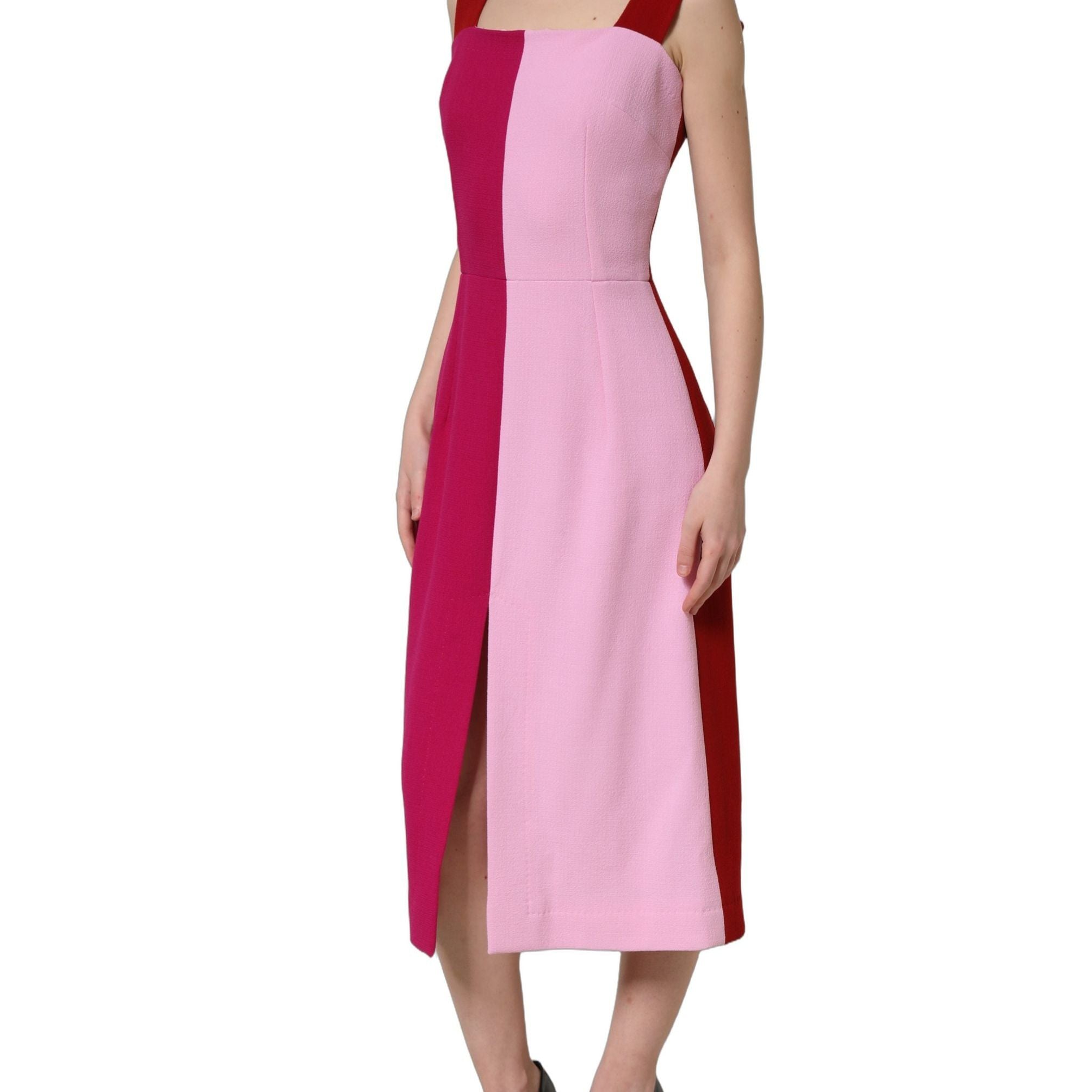 Dolce & Gabbana Two Tone Pink Wool Sleeveless Midi Dress