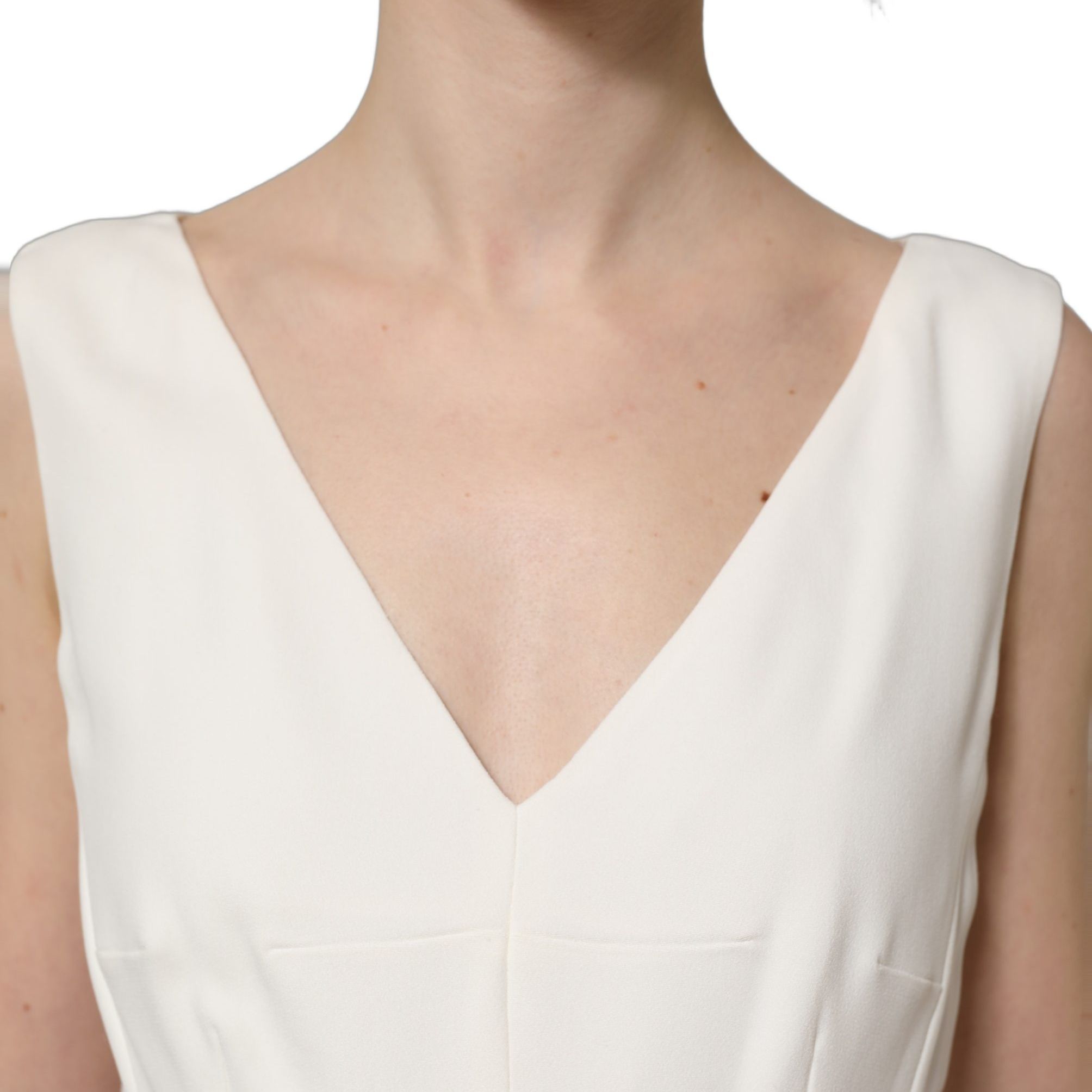 Dolce & Gabbana White Leopard Sleeveless Sheath Midi Dress