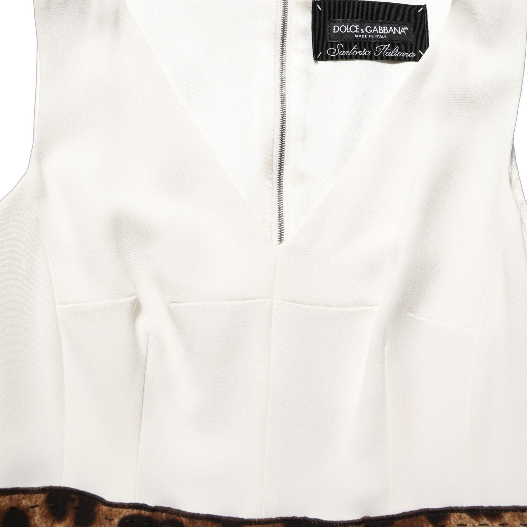 Dolce & Gabbana White Leopard Sleeveless Sheath Midi Dress