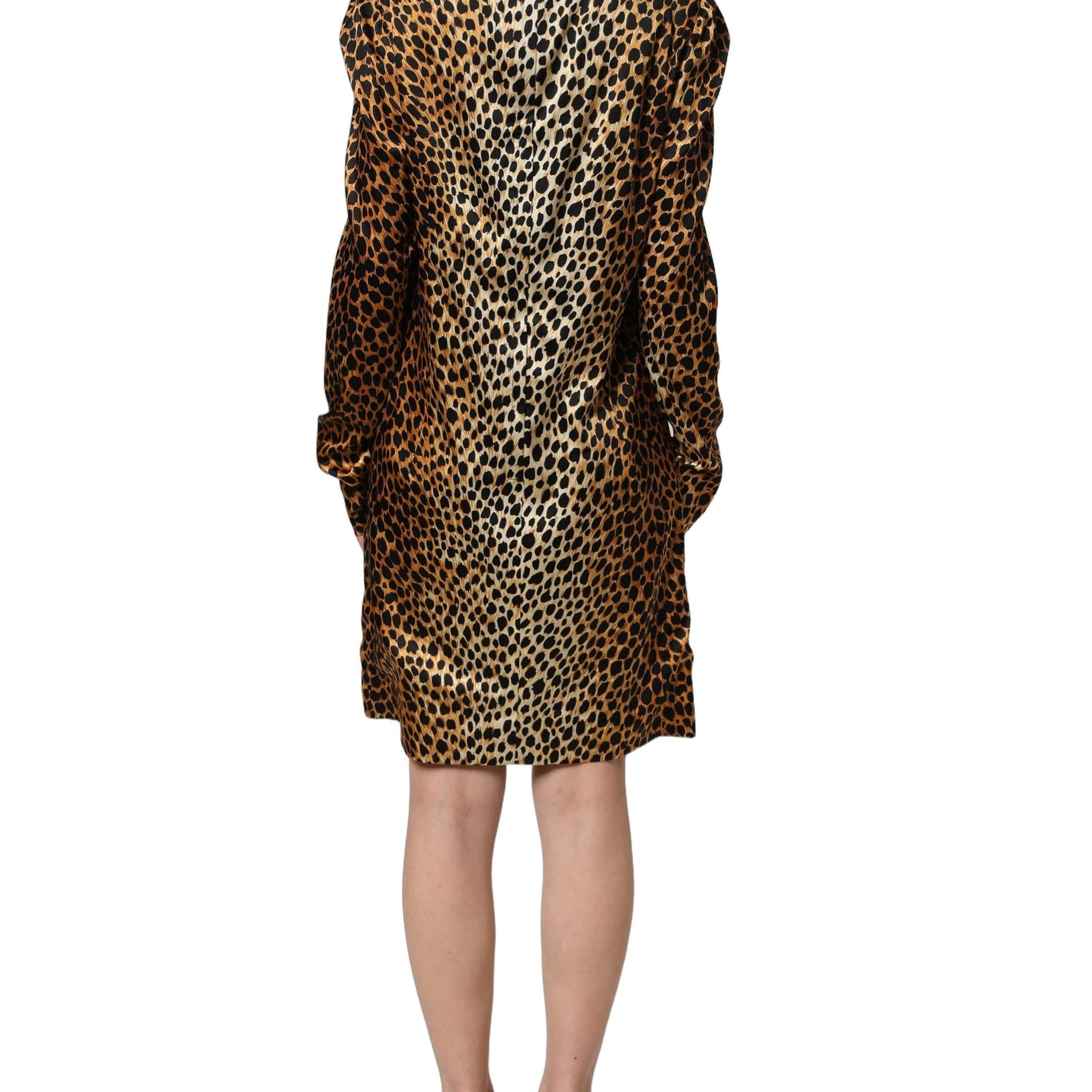 Dolce & Gabbana Brown Ocelot Print Long Sleeve Mini Dress