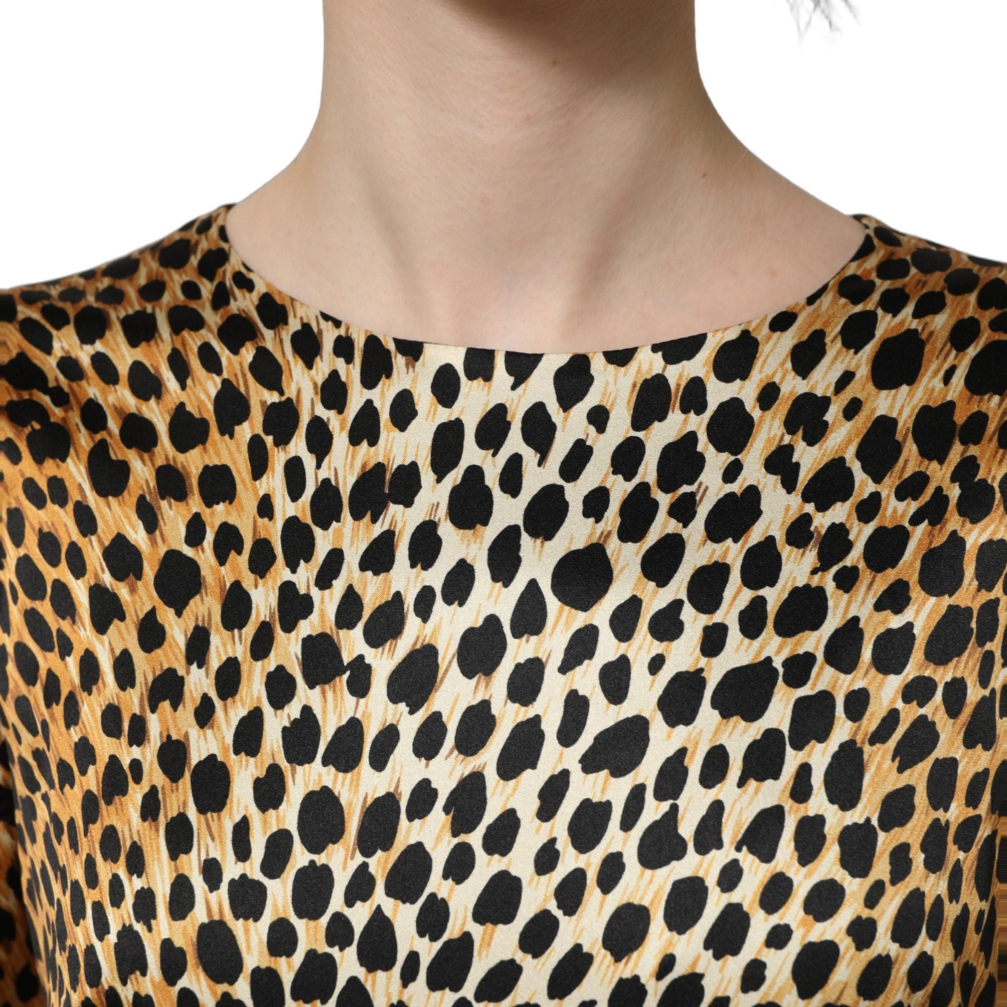 Dolce & Gabbana Brown Ocelot Print Long Sleeve Mini Dress