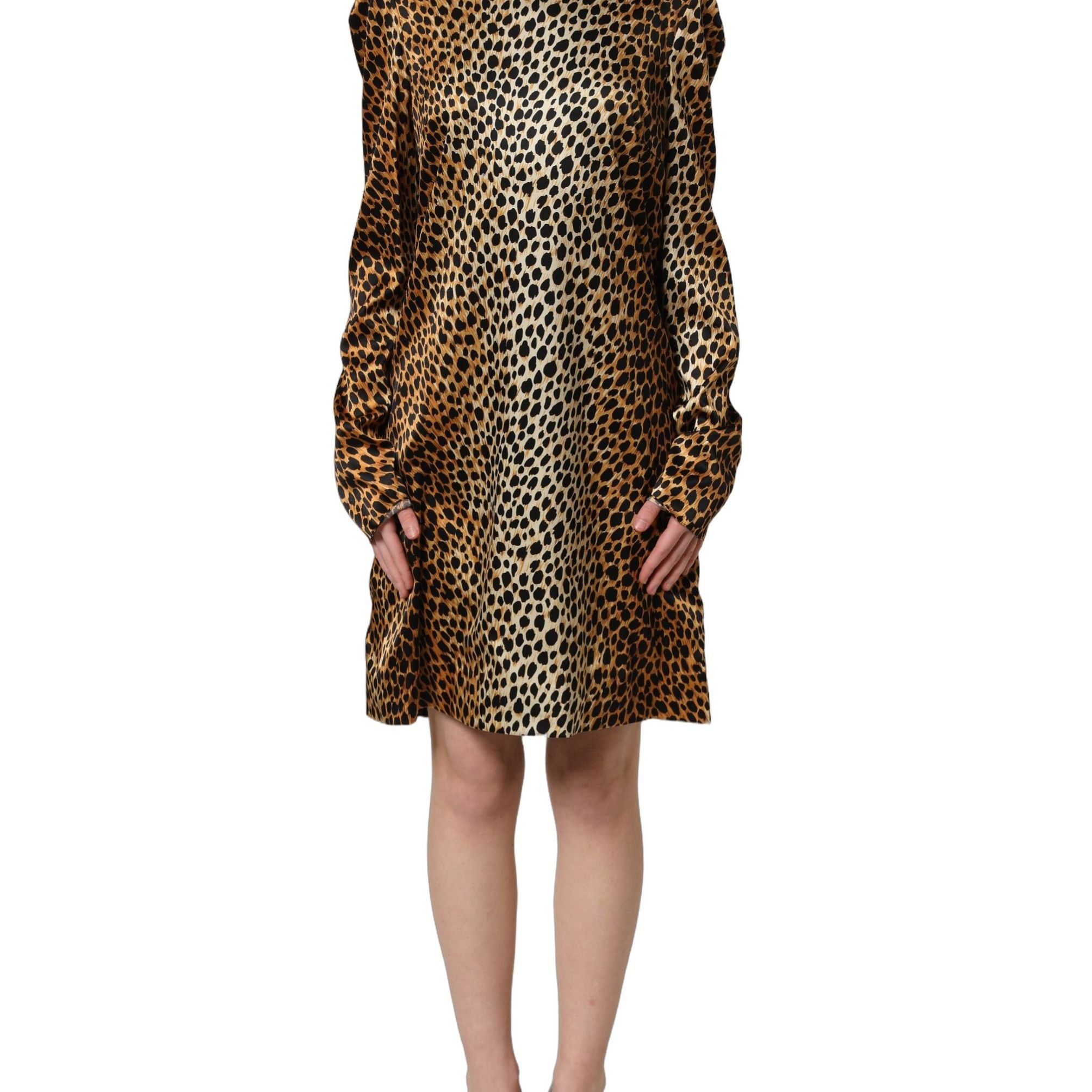 Dolce & Gabbana Brown Ocelot Print Long Sleeve Mini Dress
