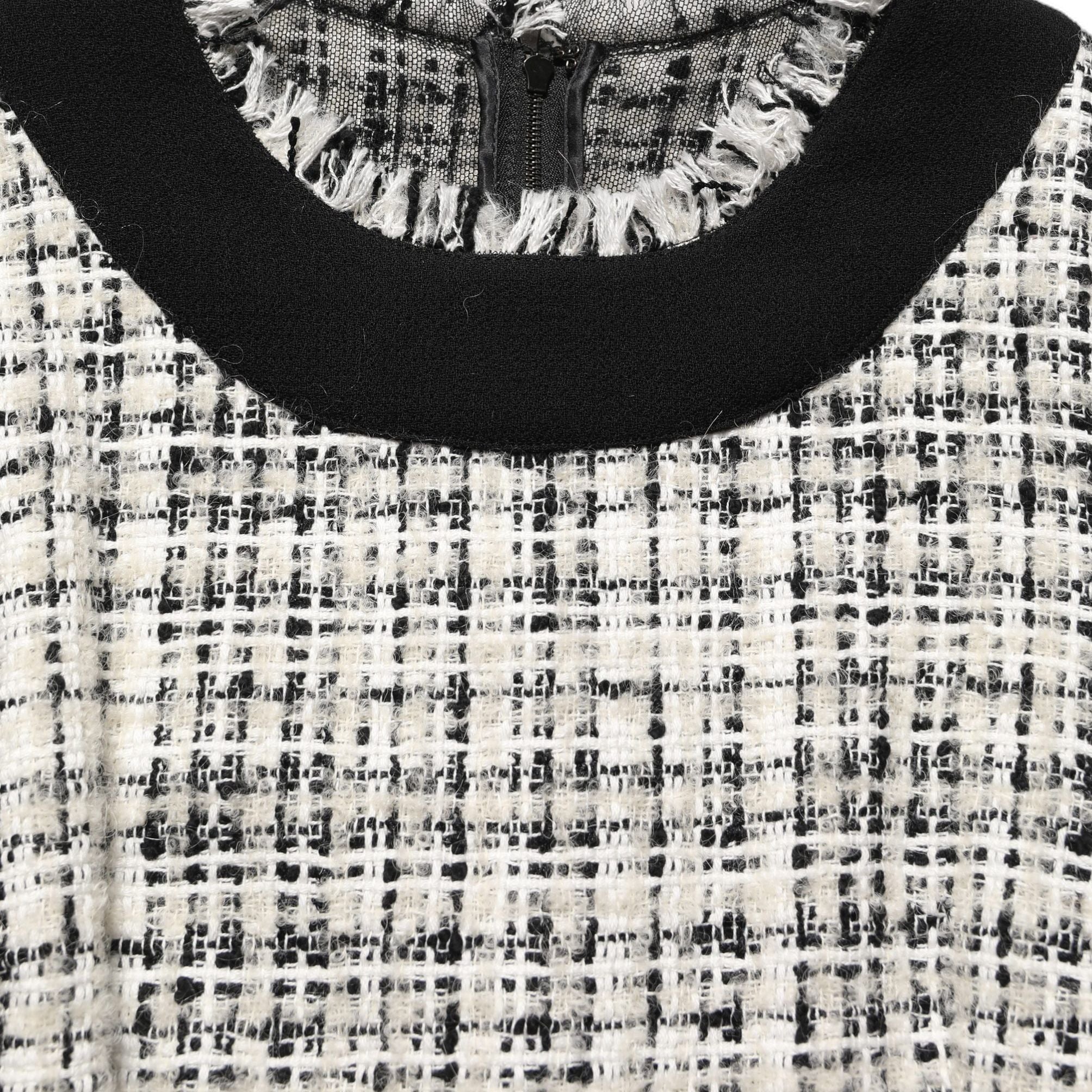 Dolce & Gabbana Multicolor Bouclé Tweed Frayed Trim Midi Dress