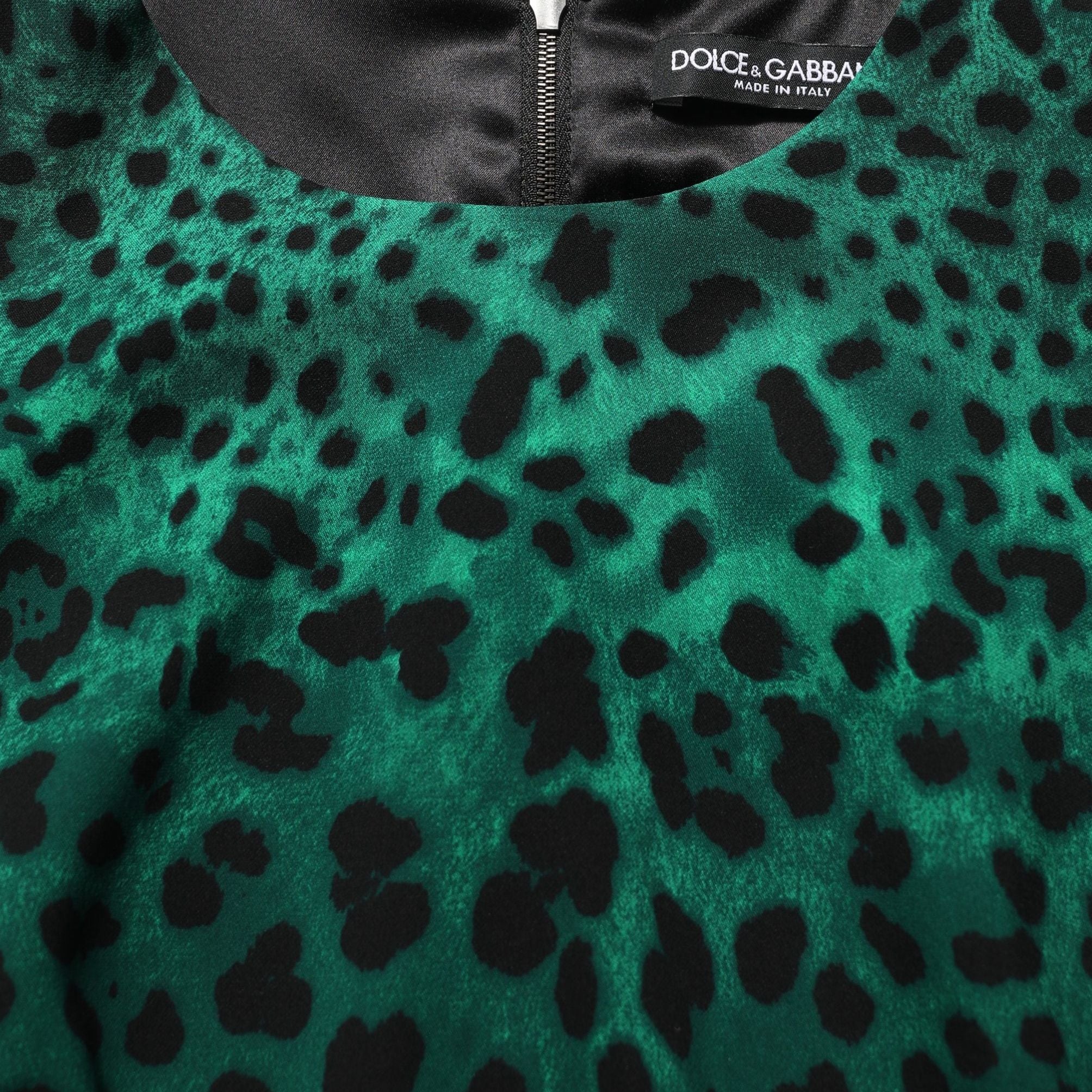 Dolce & Gabbana Green Leopard Print Silk Knee Length Dress