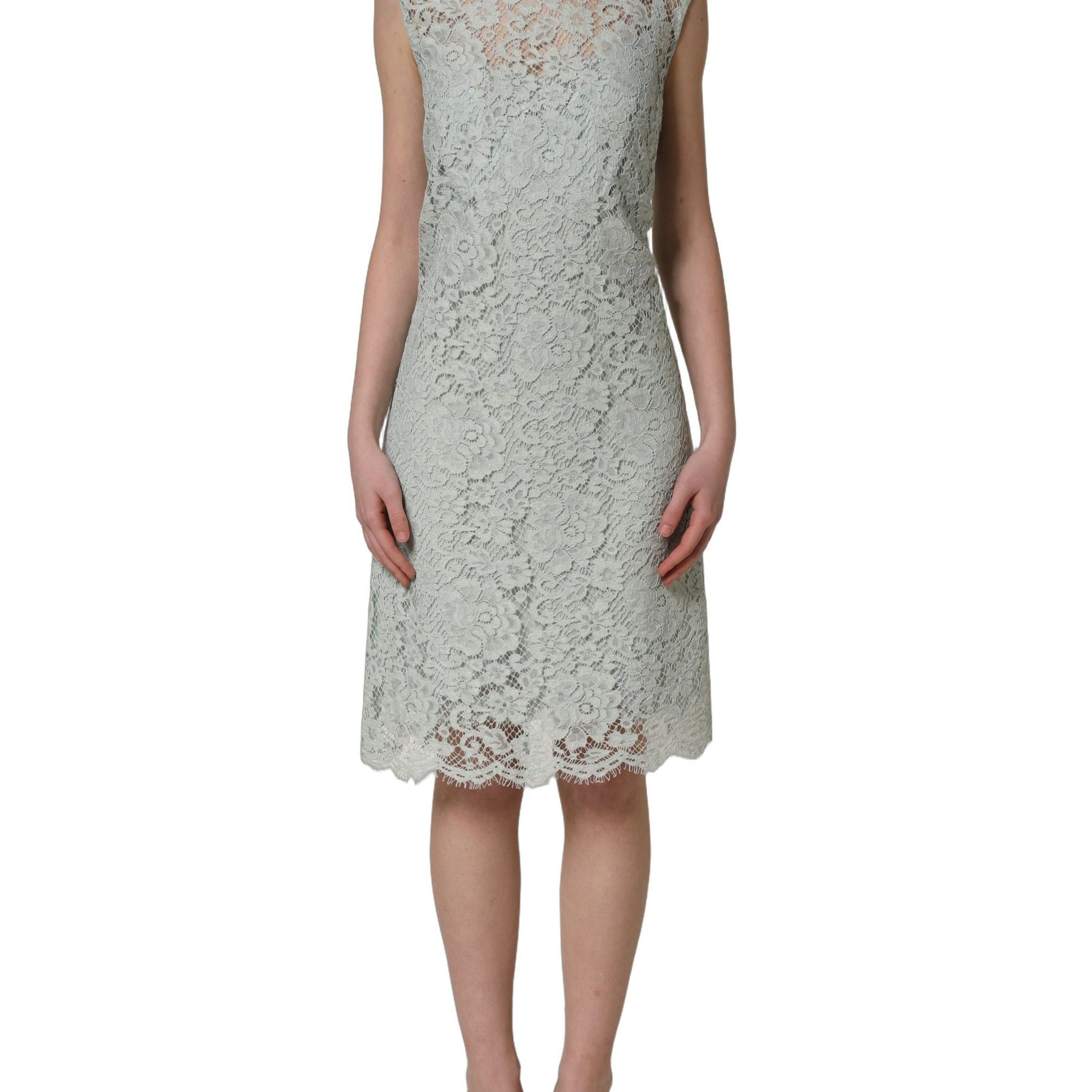 Dolce & Gabbana Mint Green Lace Sleeveless Knee Length Dress