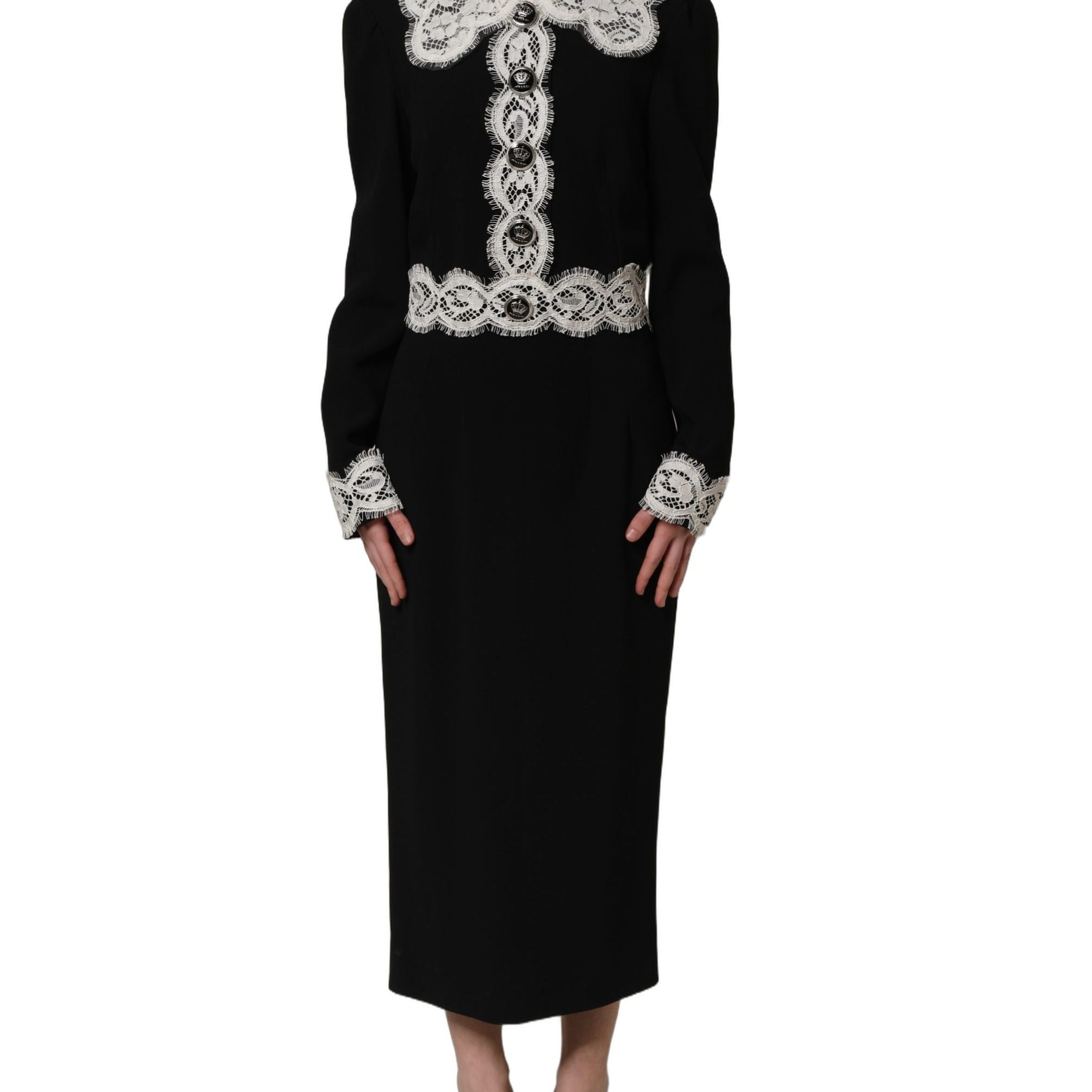 Dolce & Gabbana Black Lace Detailing Long Sleeves Midi Dress