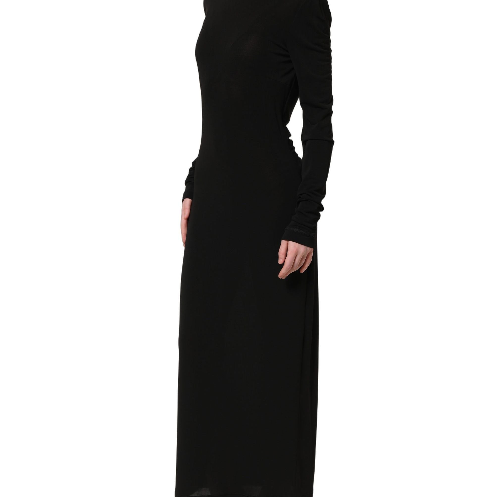 Dolce & Gabbana Black Cotton Long Sleeves Sheath Maxi Dress