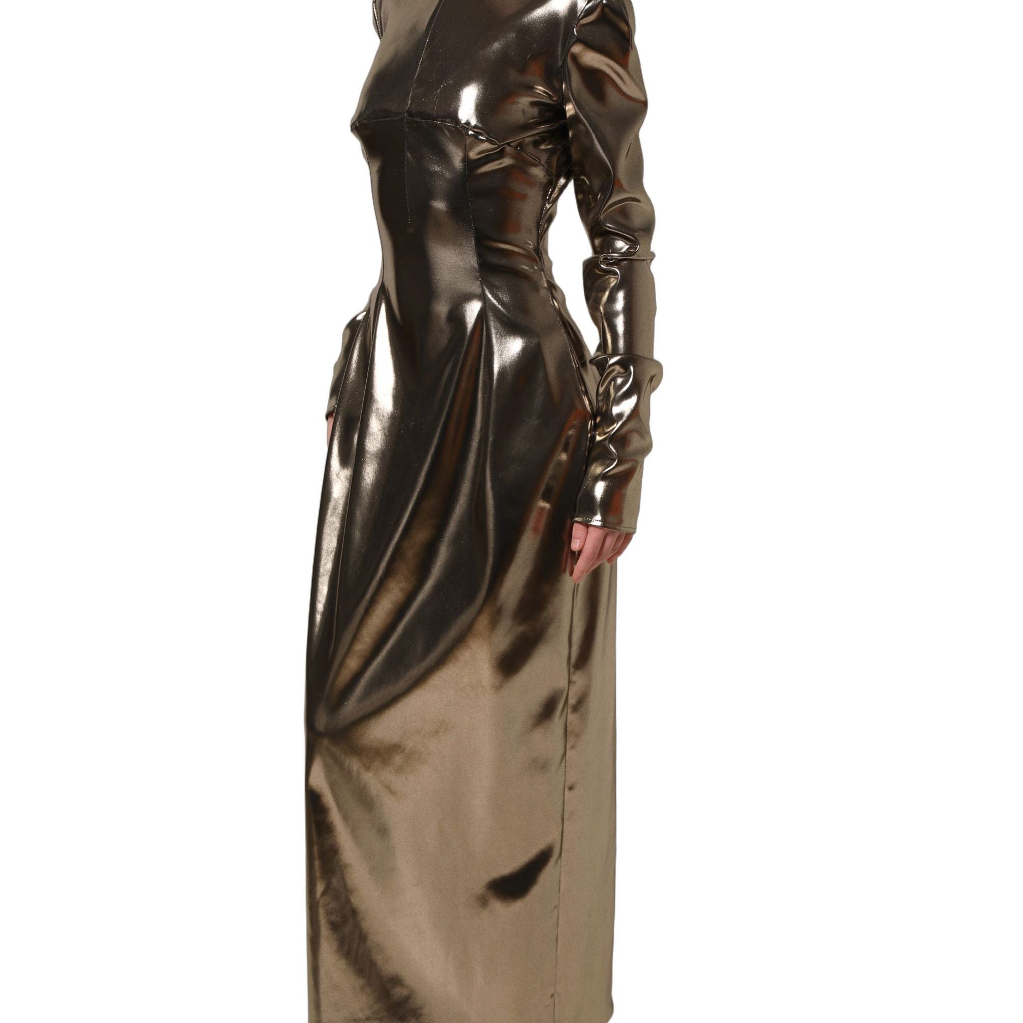 Dolce & Gabbana Metallic Gold Polyester LongSleeve Maxi Dress