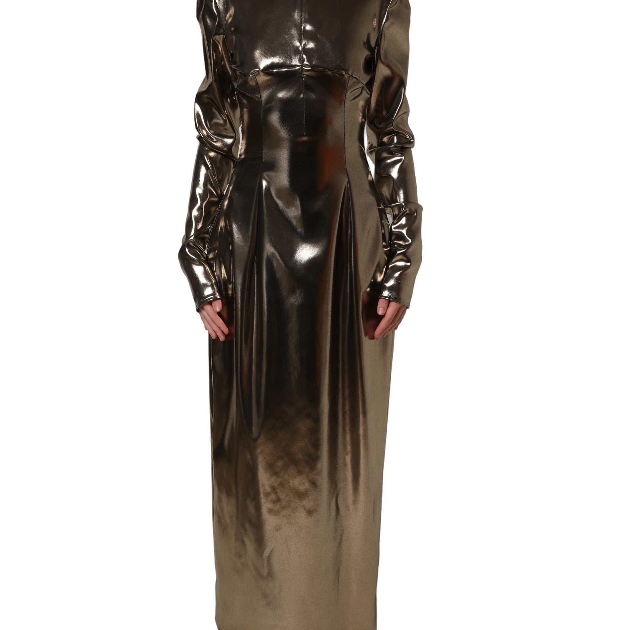 Dolce & Gabbana Metallic Gold Polyester LongSleeve Maxi Dress