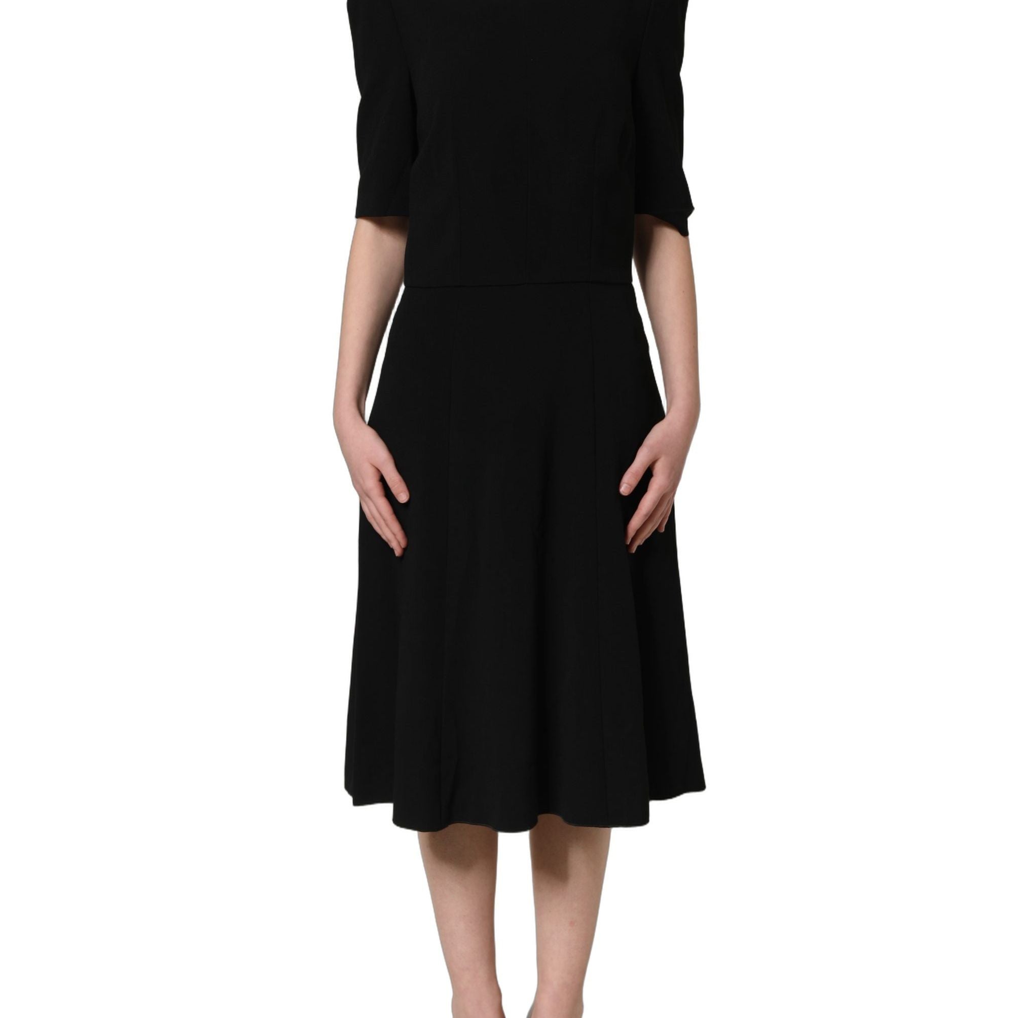 Dolce & Gabbana Black Viscose Short Sleeve A-line Midi Dress