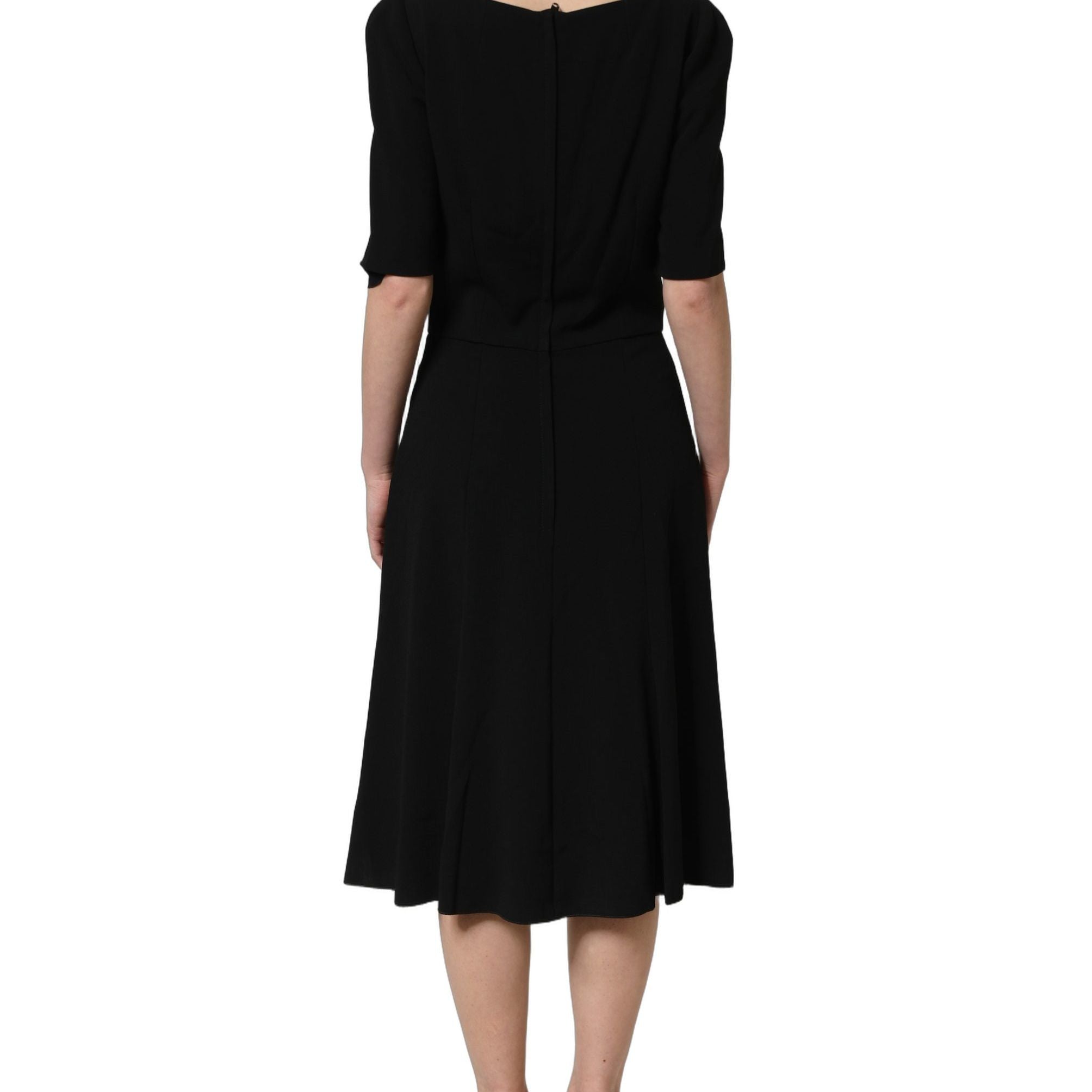 Dolce & Gabbana Black Viscose Short Sleeve A-line Midi Dress