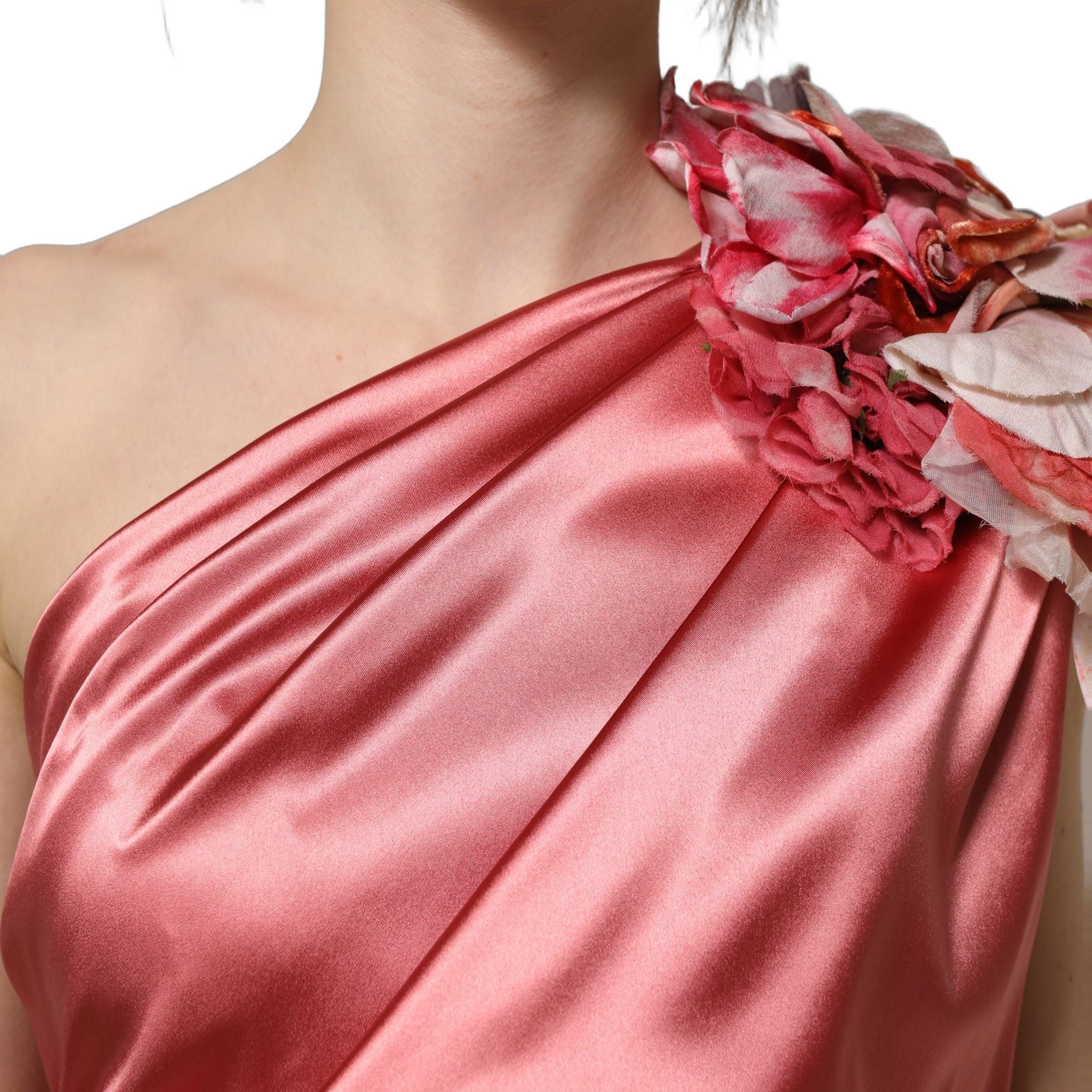 Dolce & Gabbana Pink Draped Midi Flower Appliques Dress
