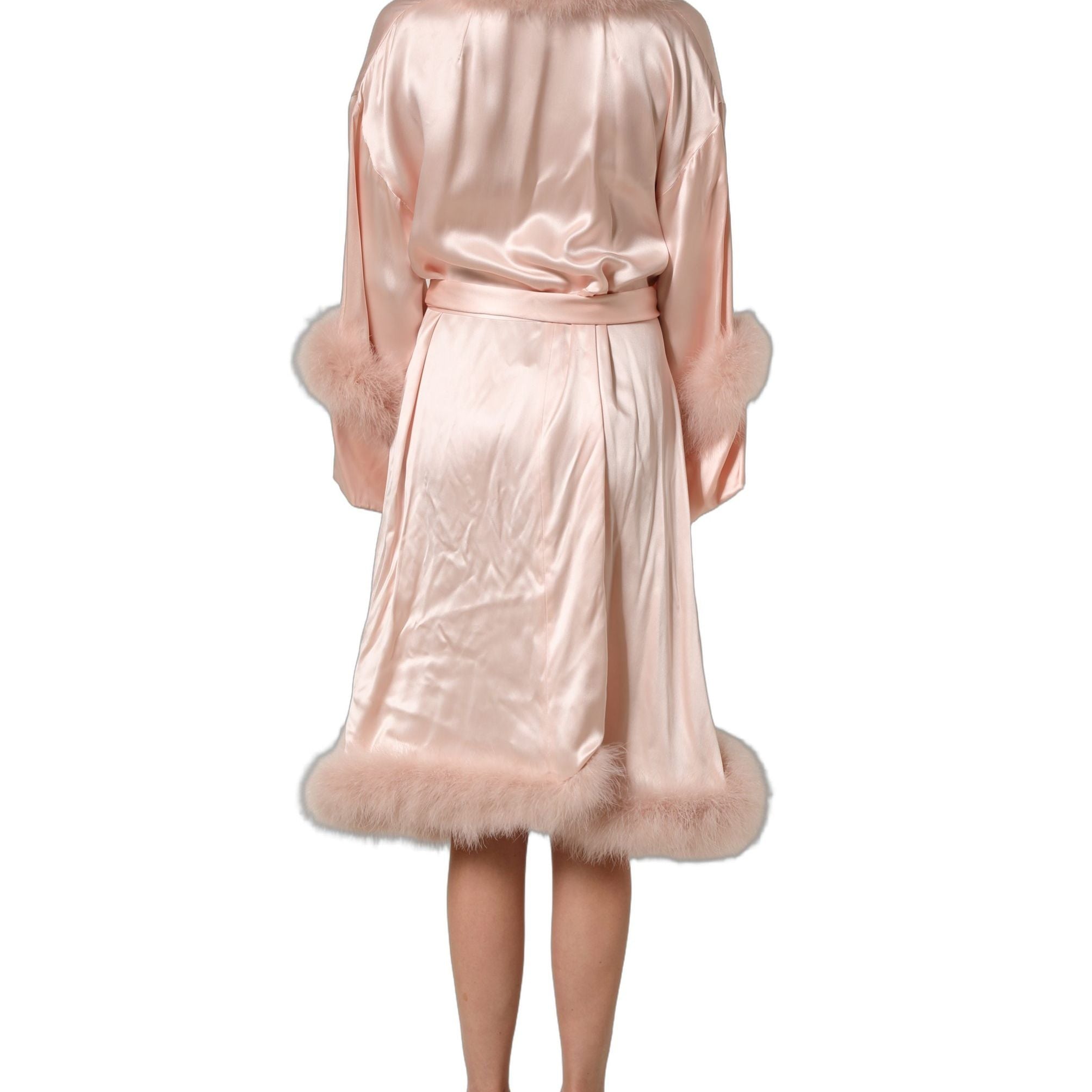 Dolce & Gabbana Light Pink Silk Turkey Feather Wrap Midi Dress