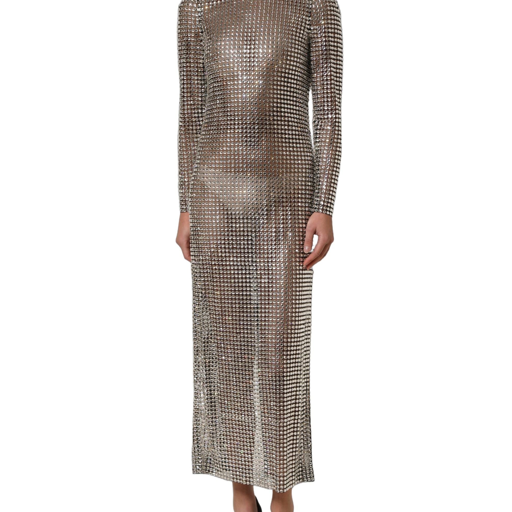 Dolce & Gabbana Beige Crystal Embellished Long Gown Dress