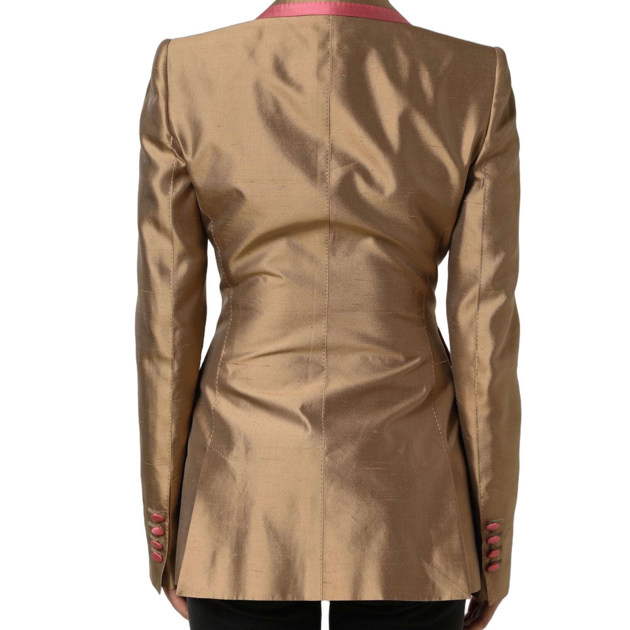 Dolce & Gabbana Gold Silk Double Breasted Coat Blazer Jacket