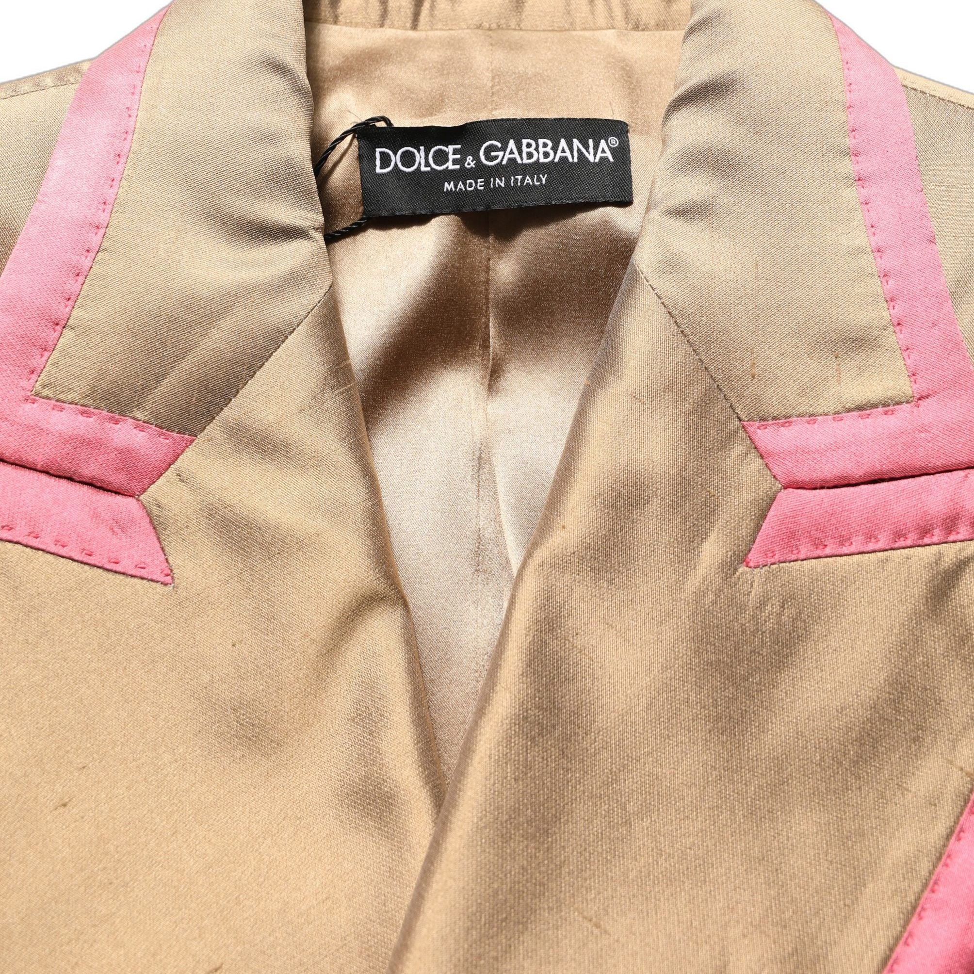 Dolce & Gabbana Gold Silk Double Breasted Coat Blazer Jacket